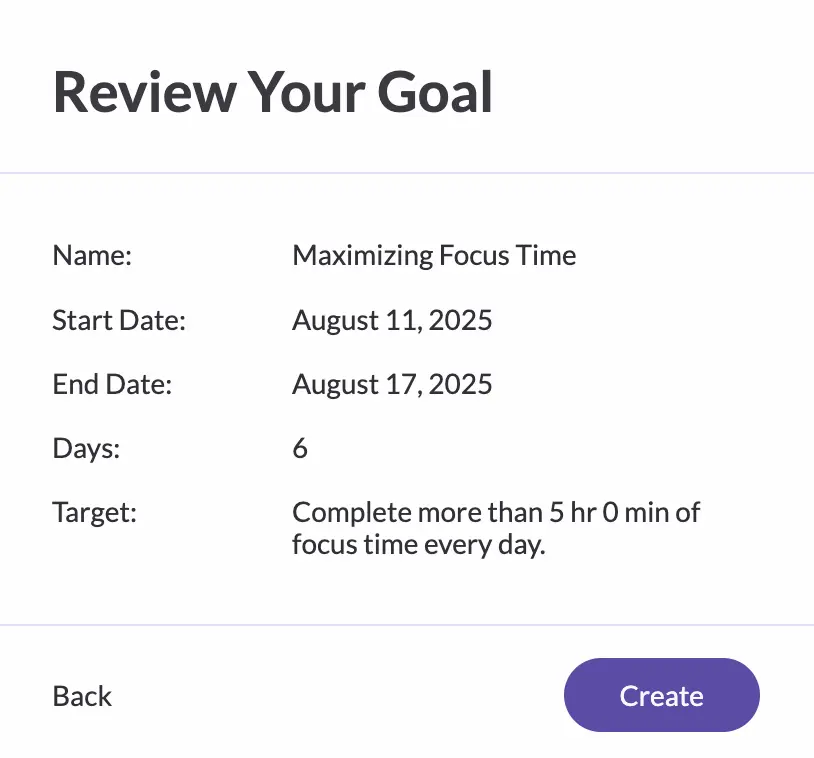 Reviewing your goals in Rize