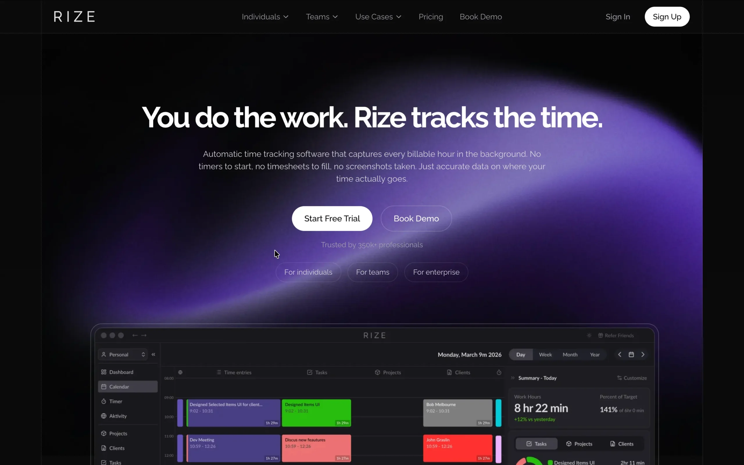 Rize.io homepage