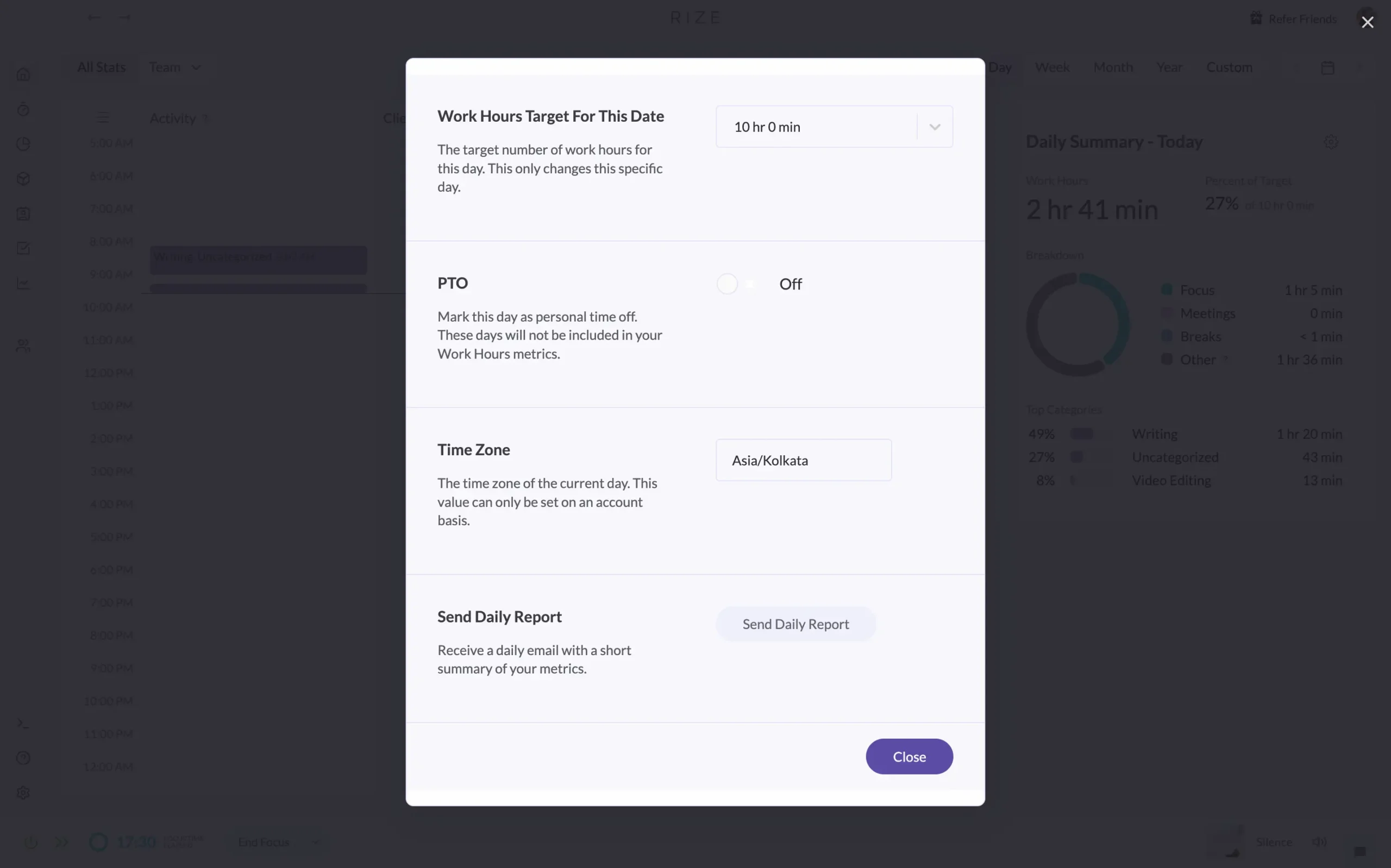 Send Daily Report on Rize with a click of a button