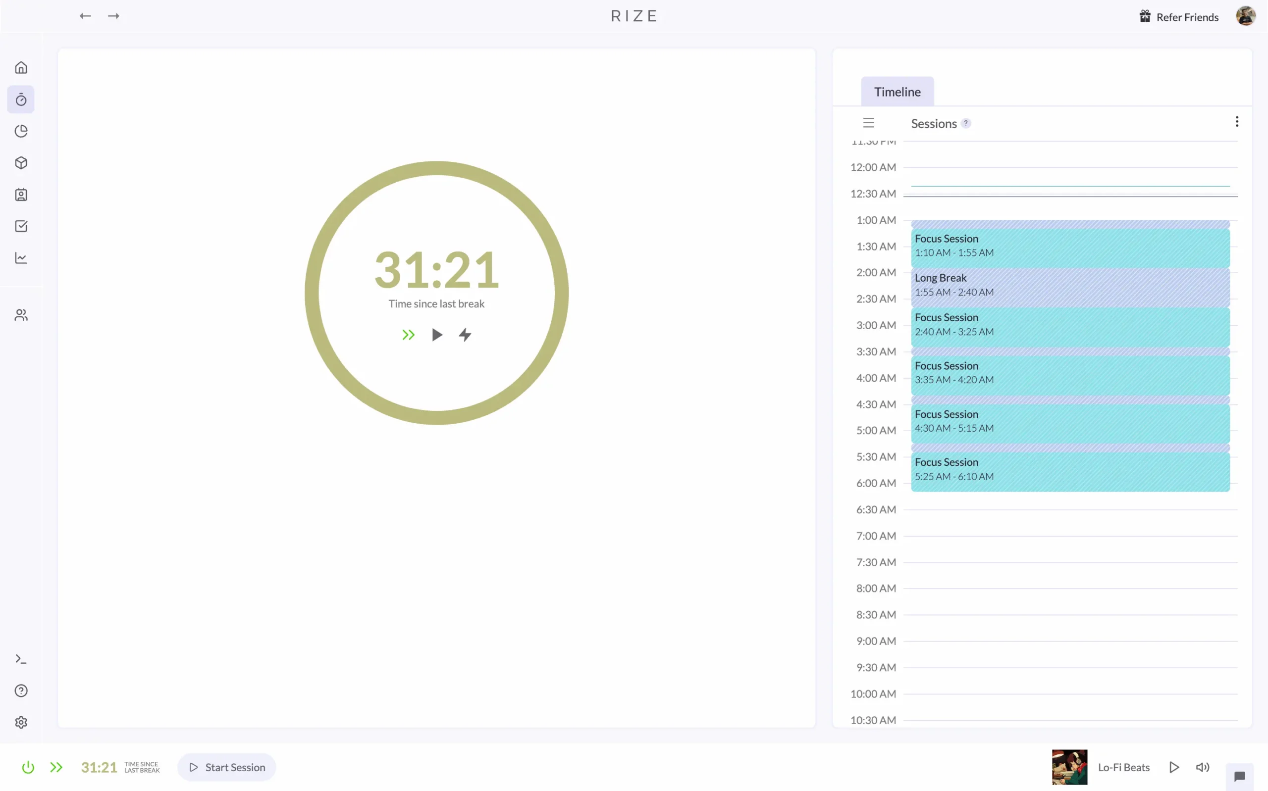 Session timer in Rize