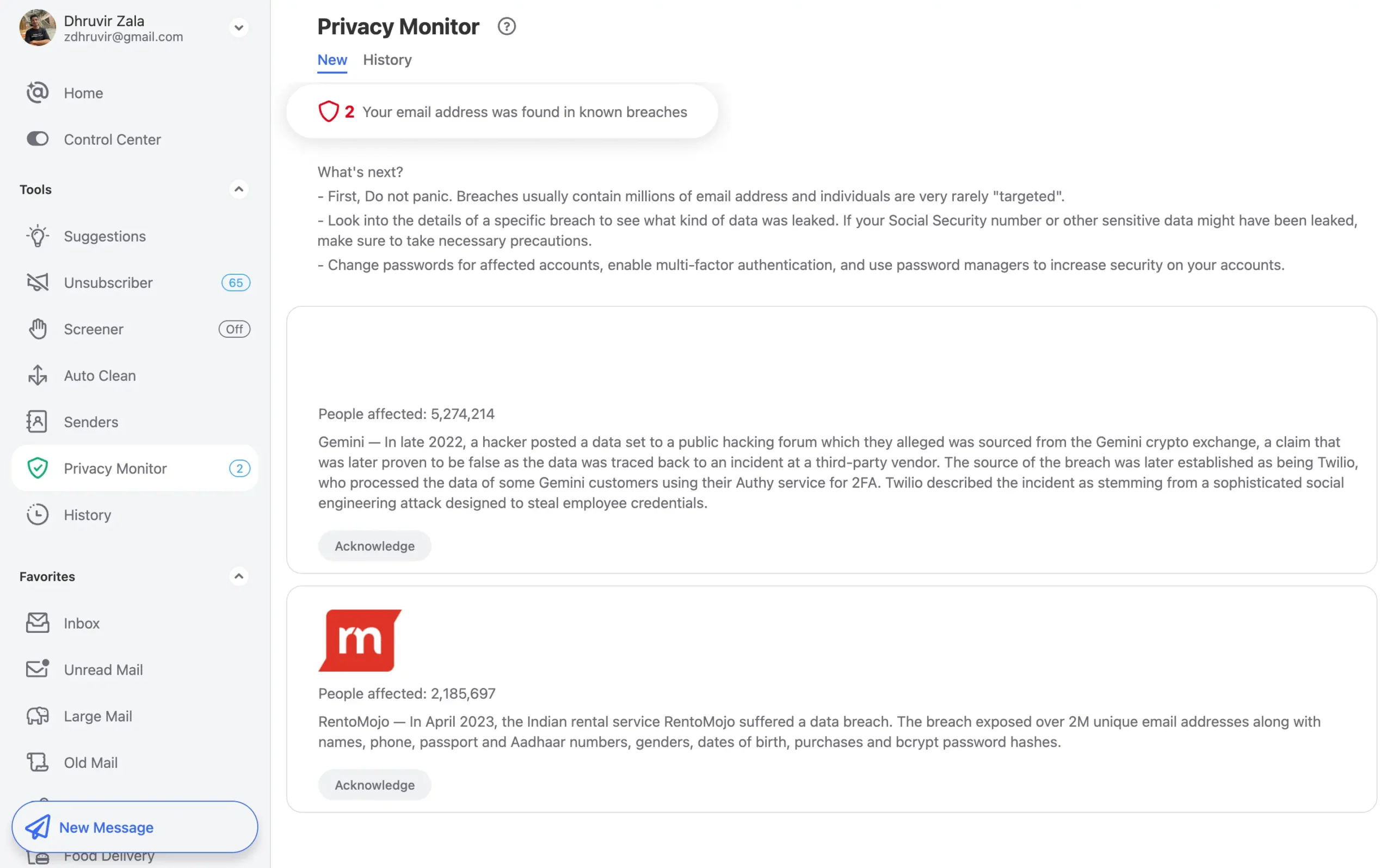 Clean Email Privacy Monitor