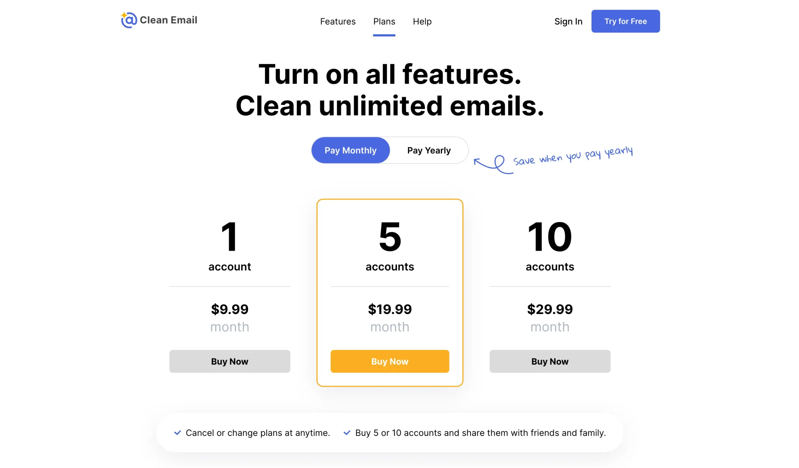 Clean Email latest pricing and plans
