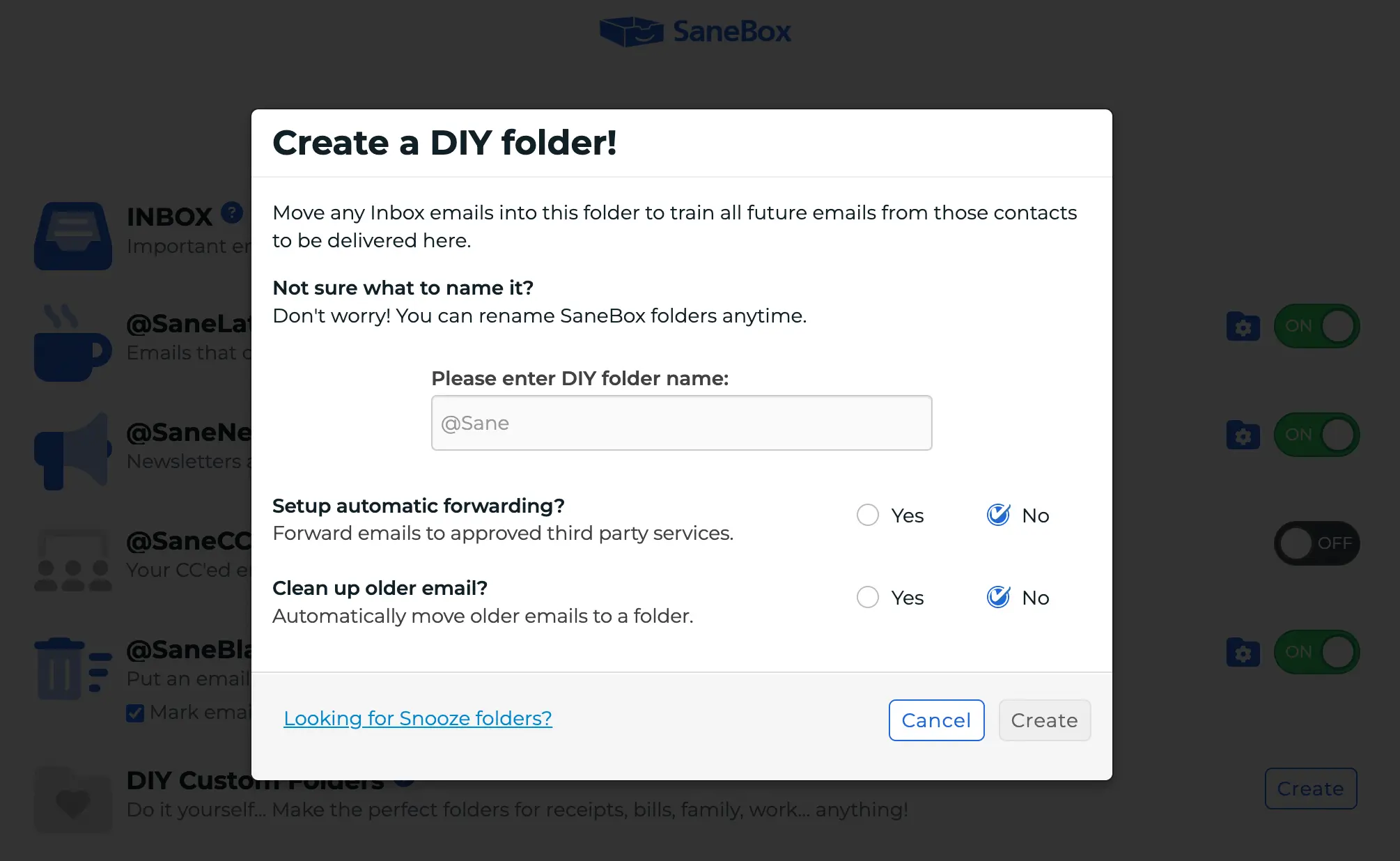 DIY folder in SaneBox