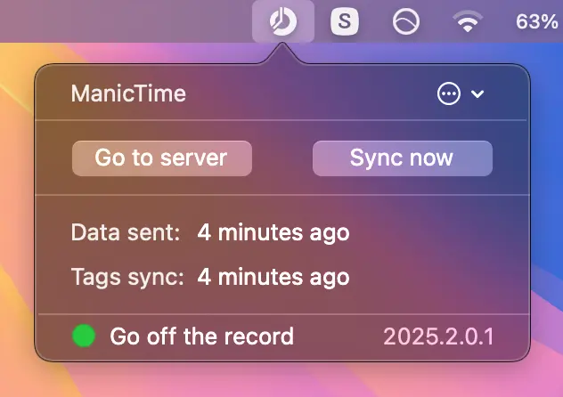 ManicTime Mac app on top menu bar