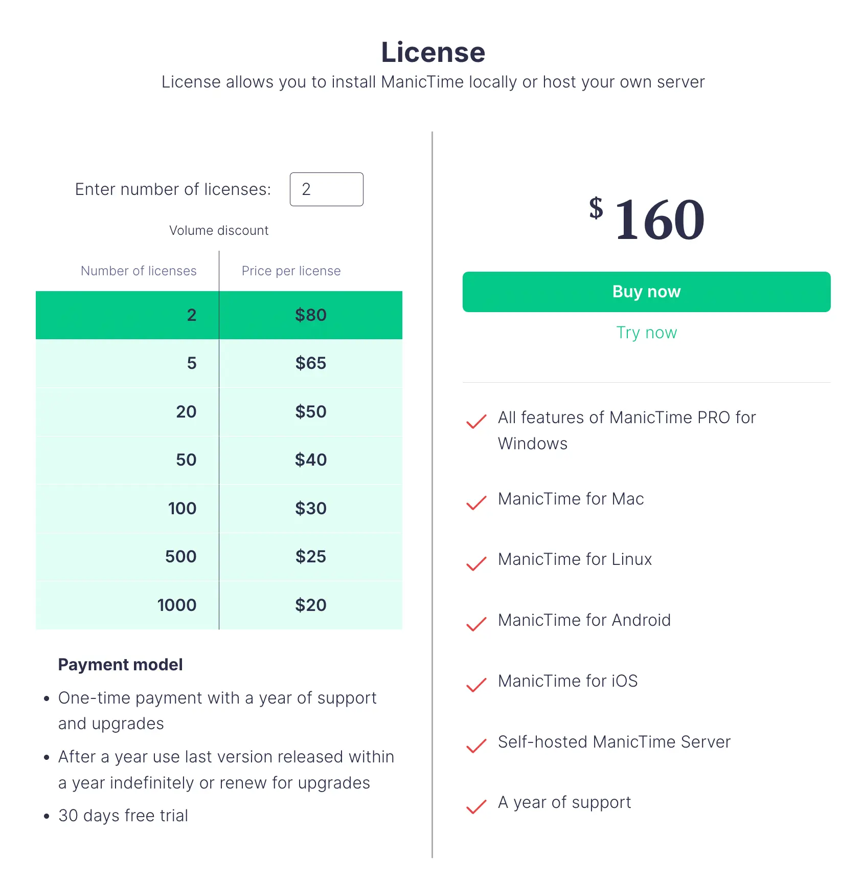 ManicTime Teams license plan