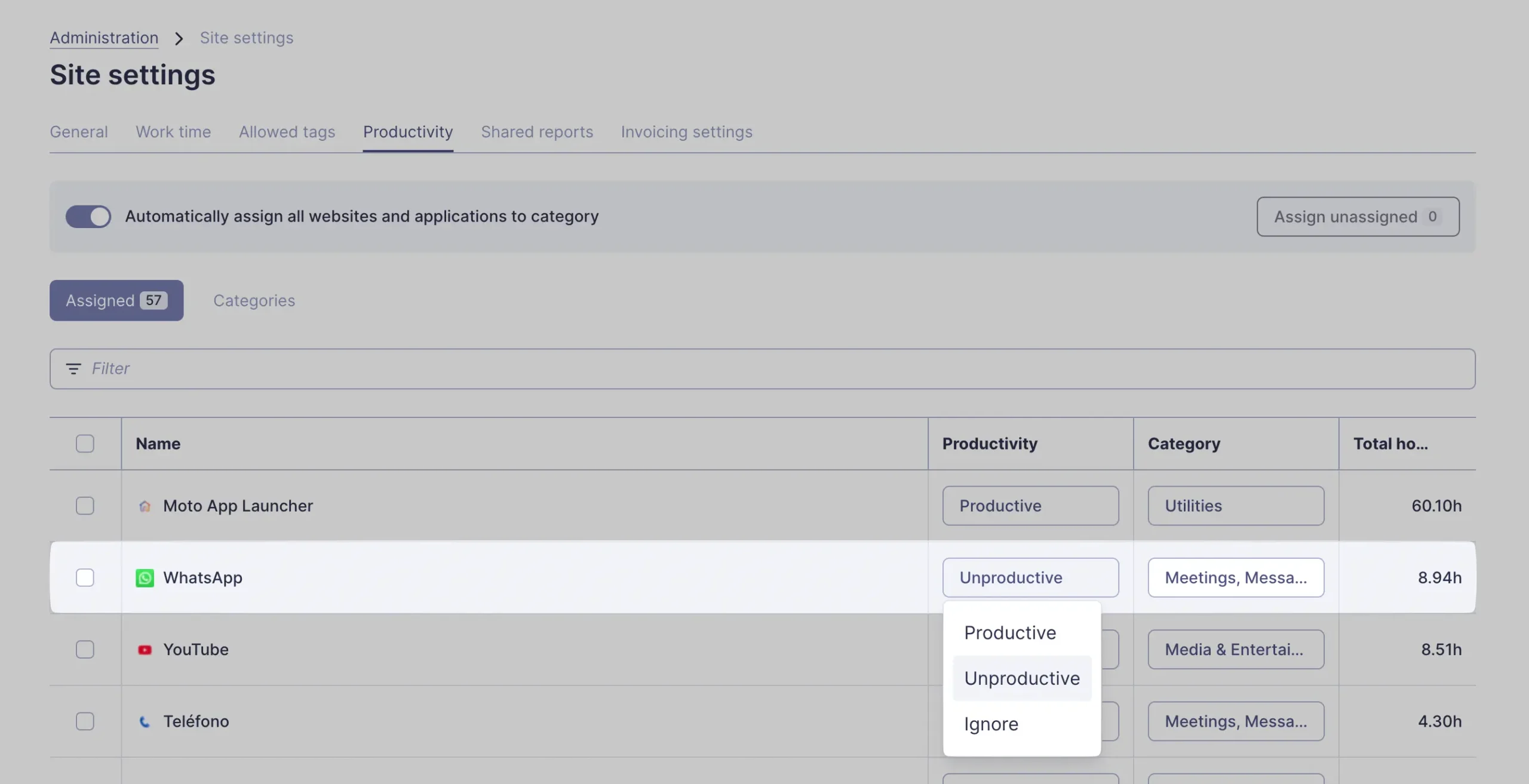 Marking something as productive or unproductive in ManicTime
