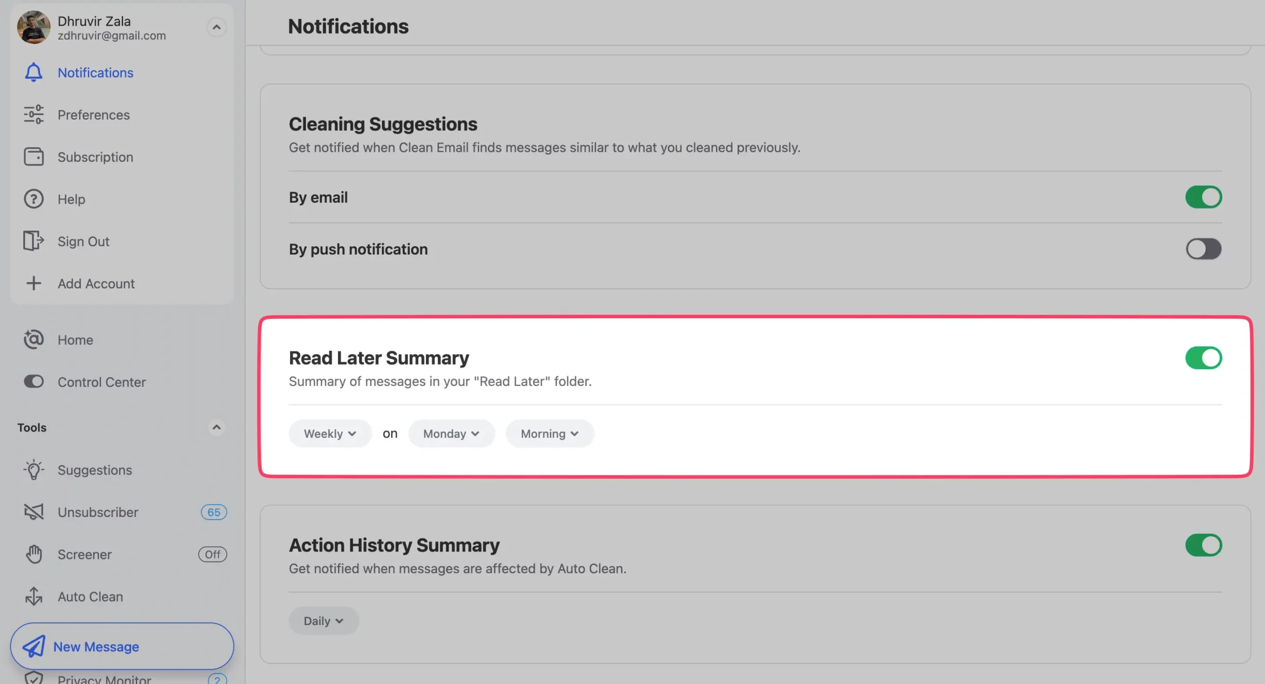 Read Later Summany in Clean Email
