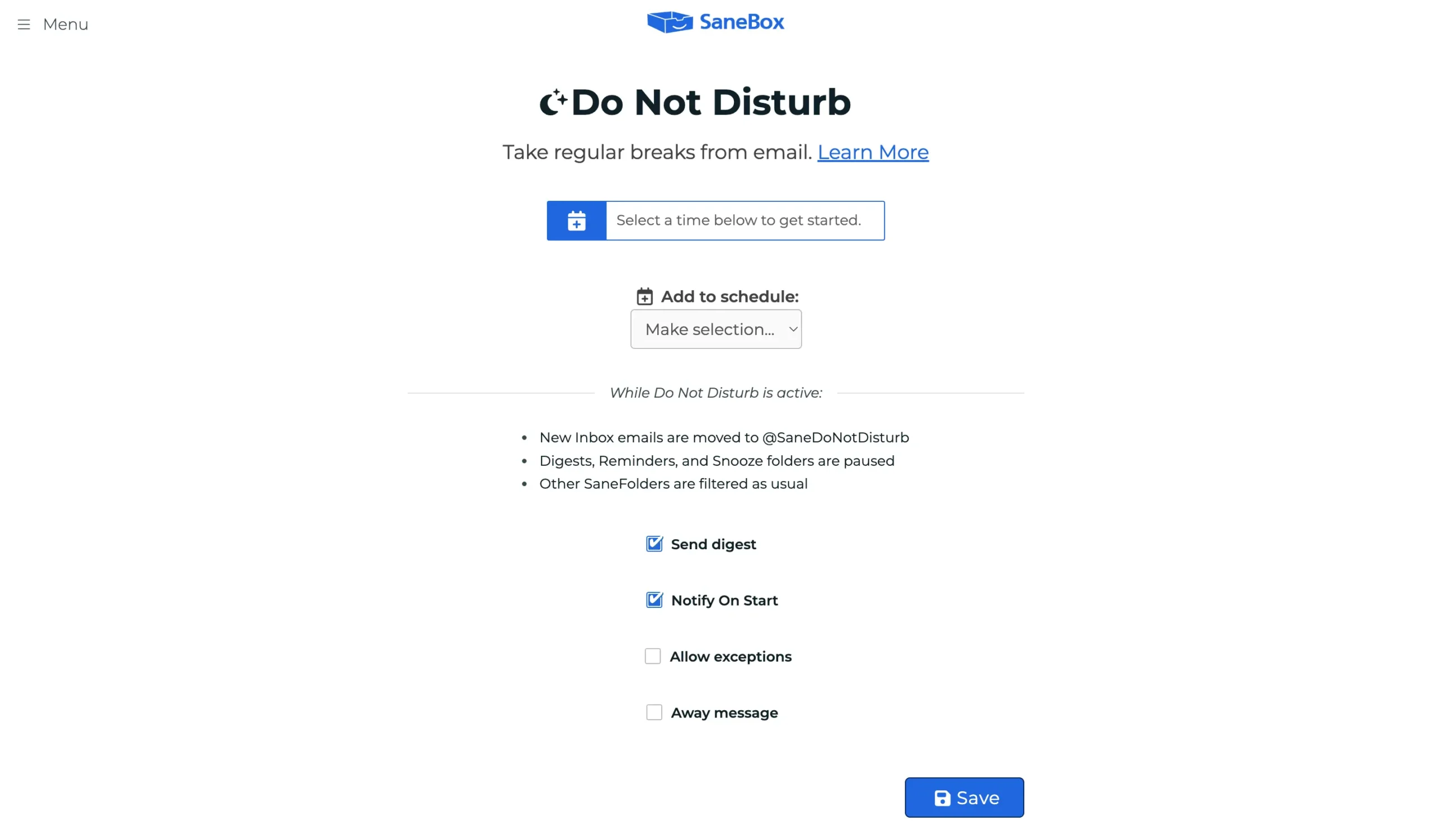Sane Do Not Disturb in SaneBox