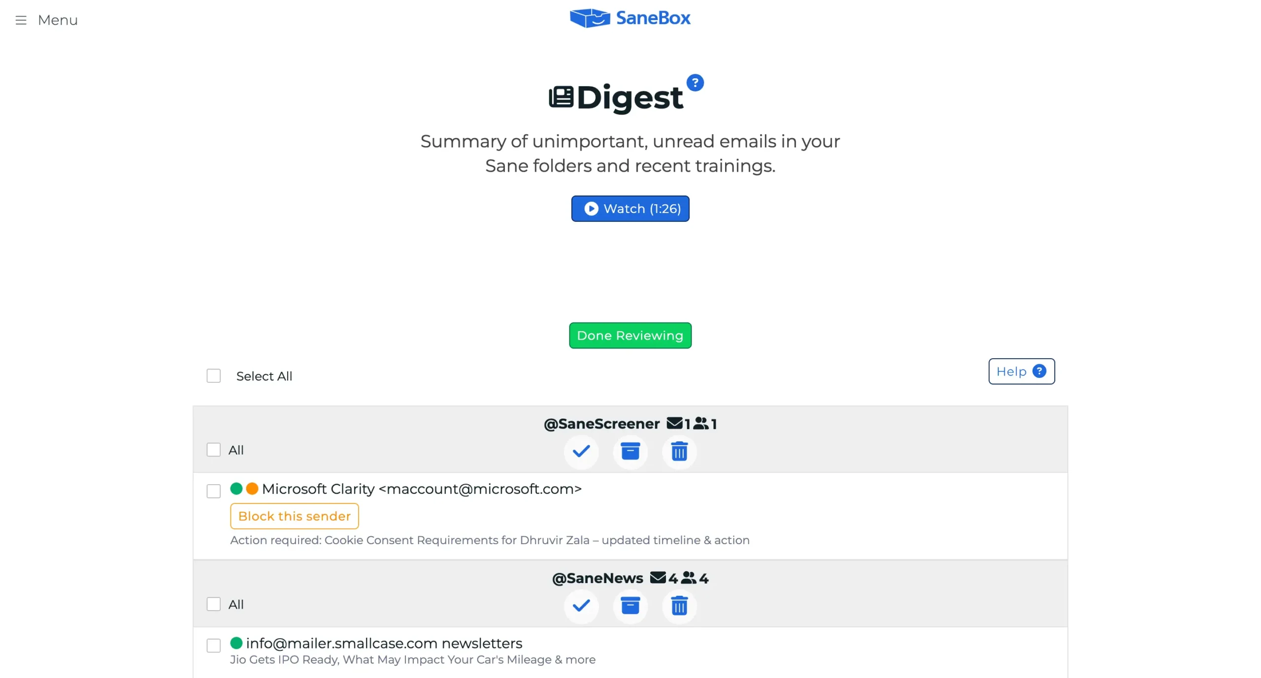 SaneBox Digest