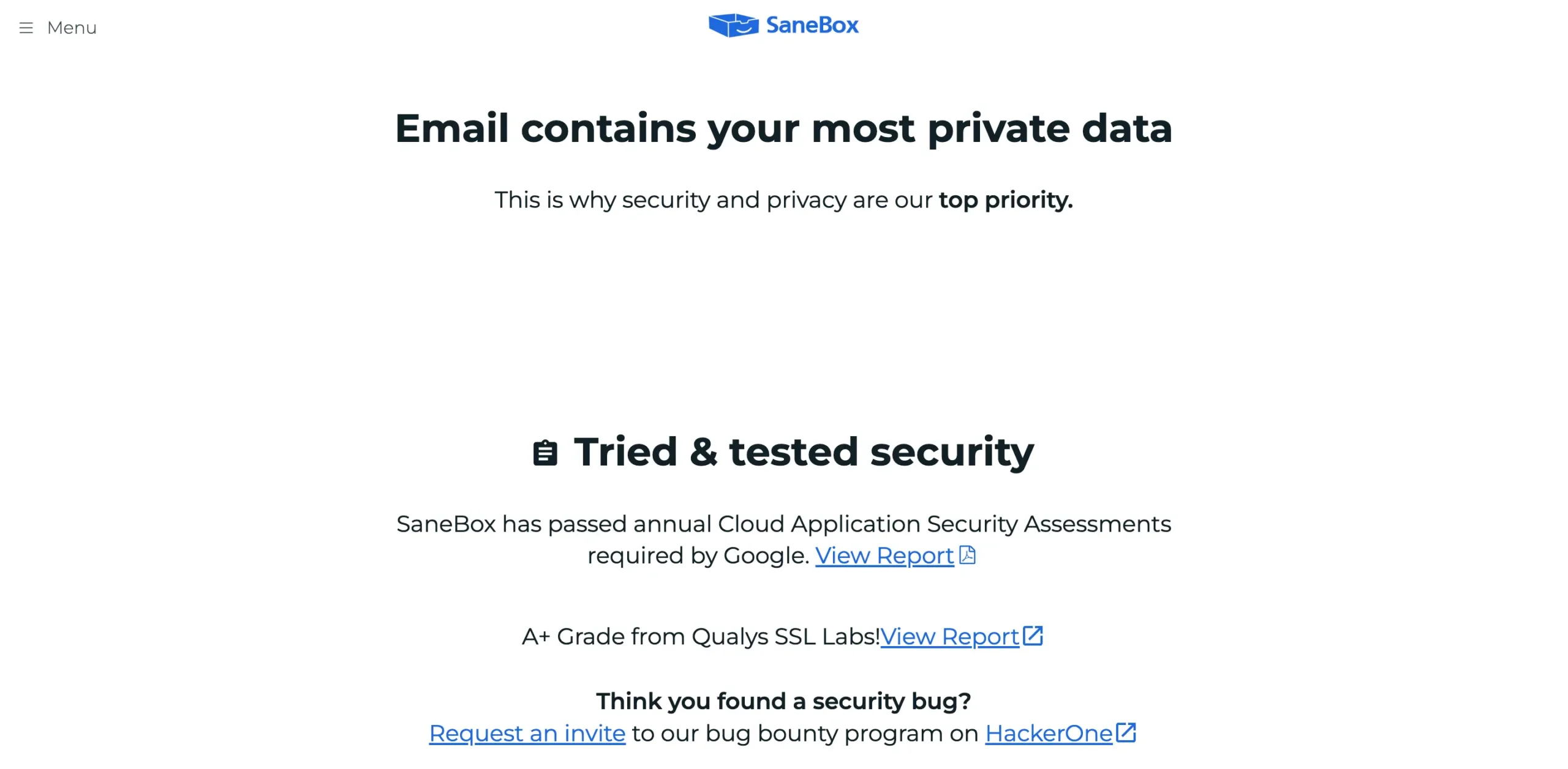 SaneBox Security