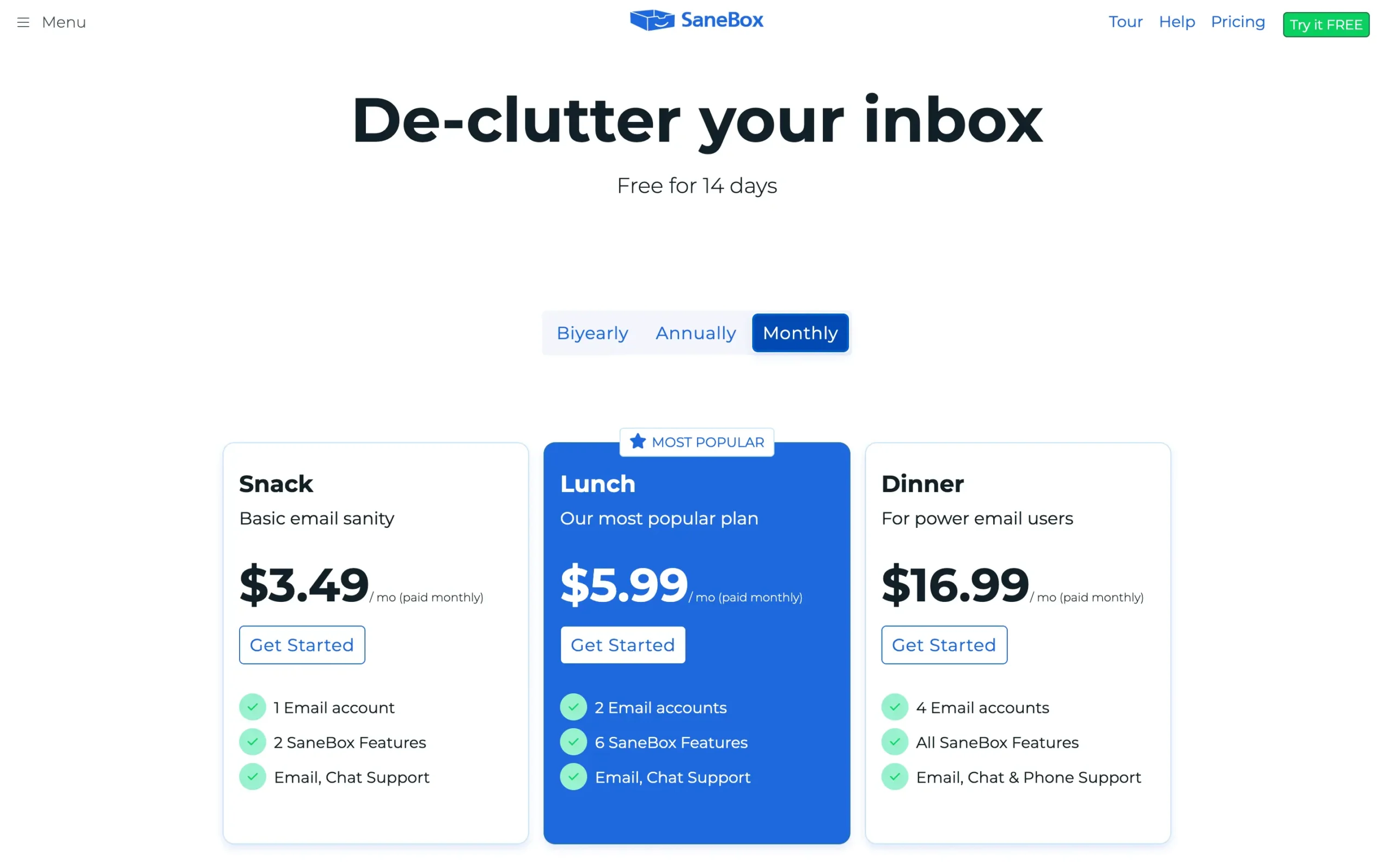 SaneBox latest pricing and plans