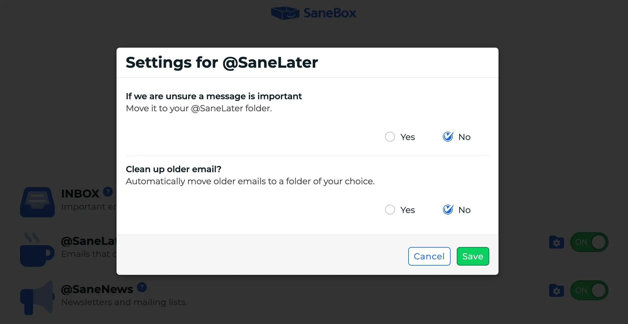 SaneLater folder