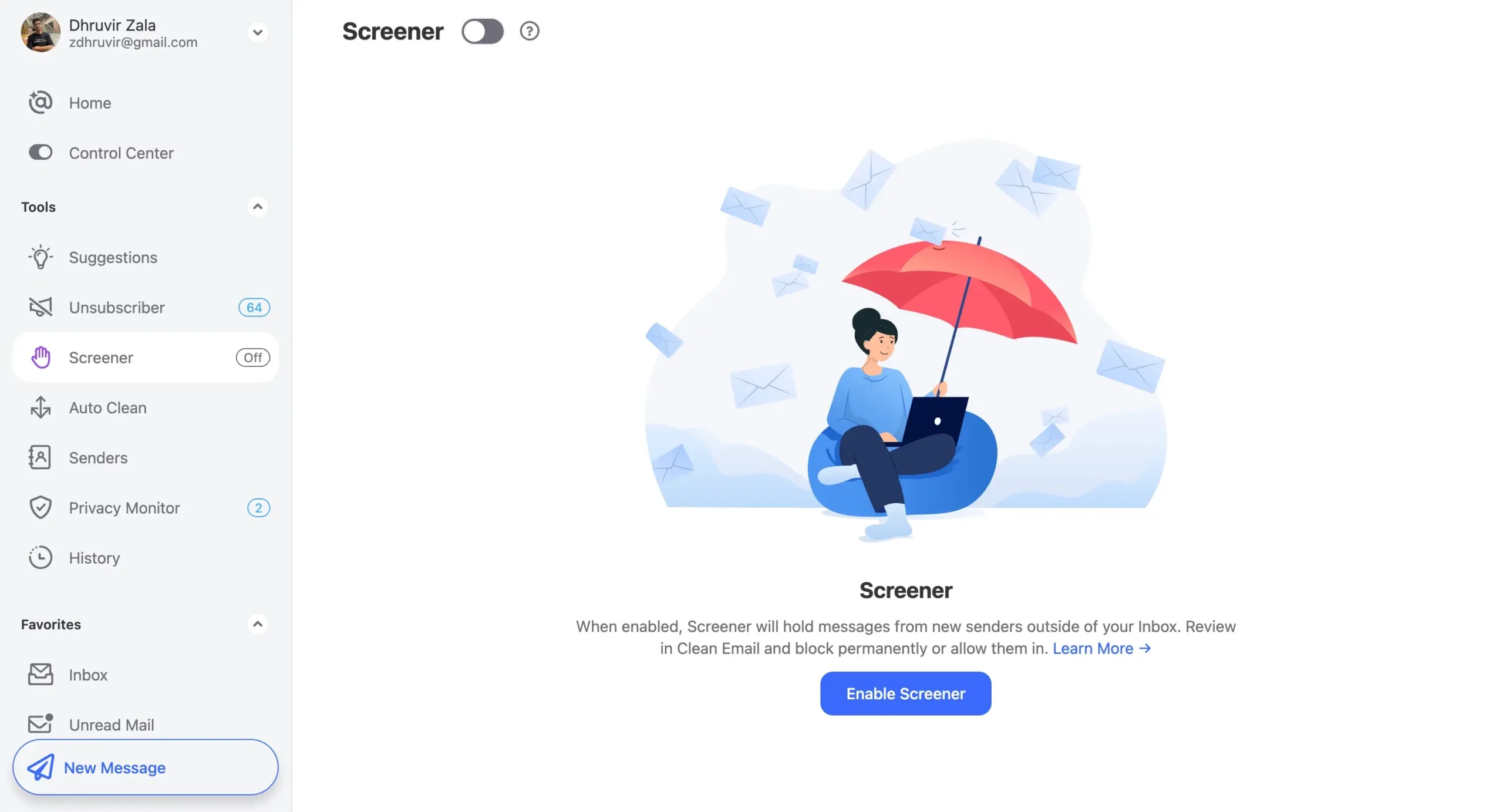 Screener in Clean Email