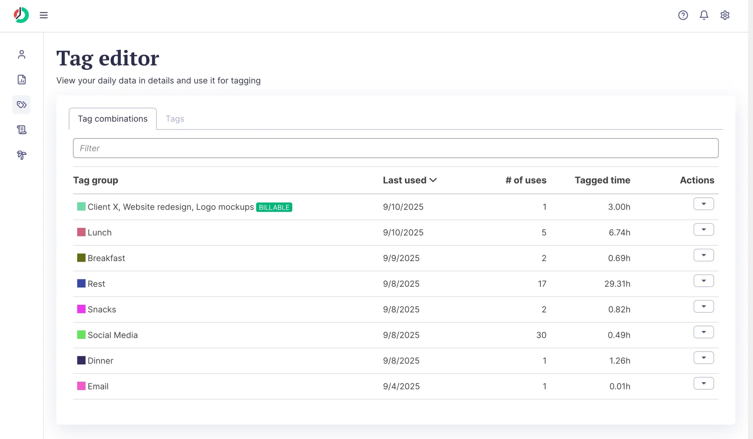 Tag editor in ManicTime