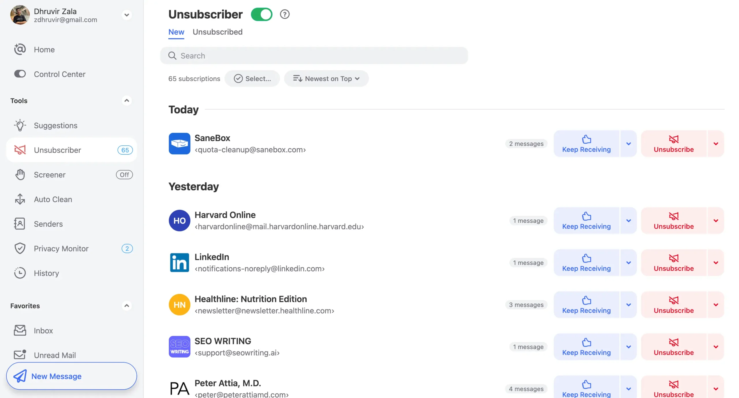 Unsubscriber feature in Clean Email