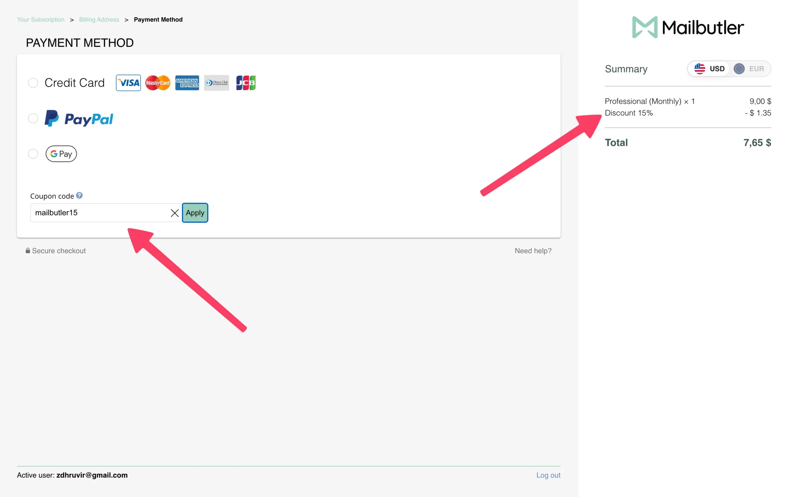Adding discount coupon in Mailbutler for Gmail