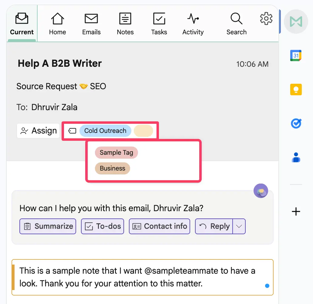 Assigning tags to email with Mailbutler