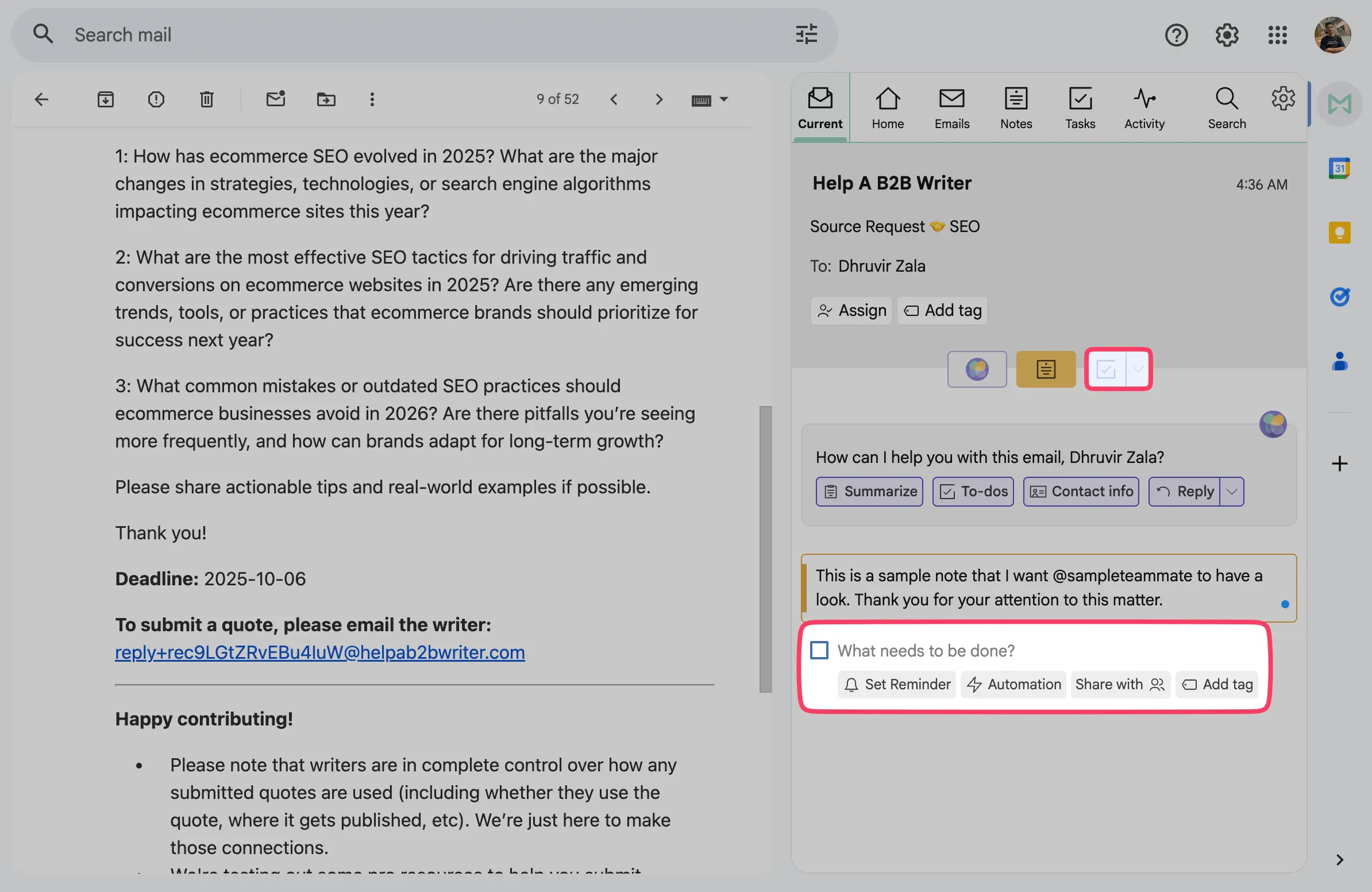 Collaborative tasks in Mailbutler