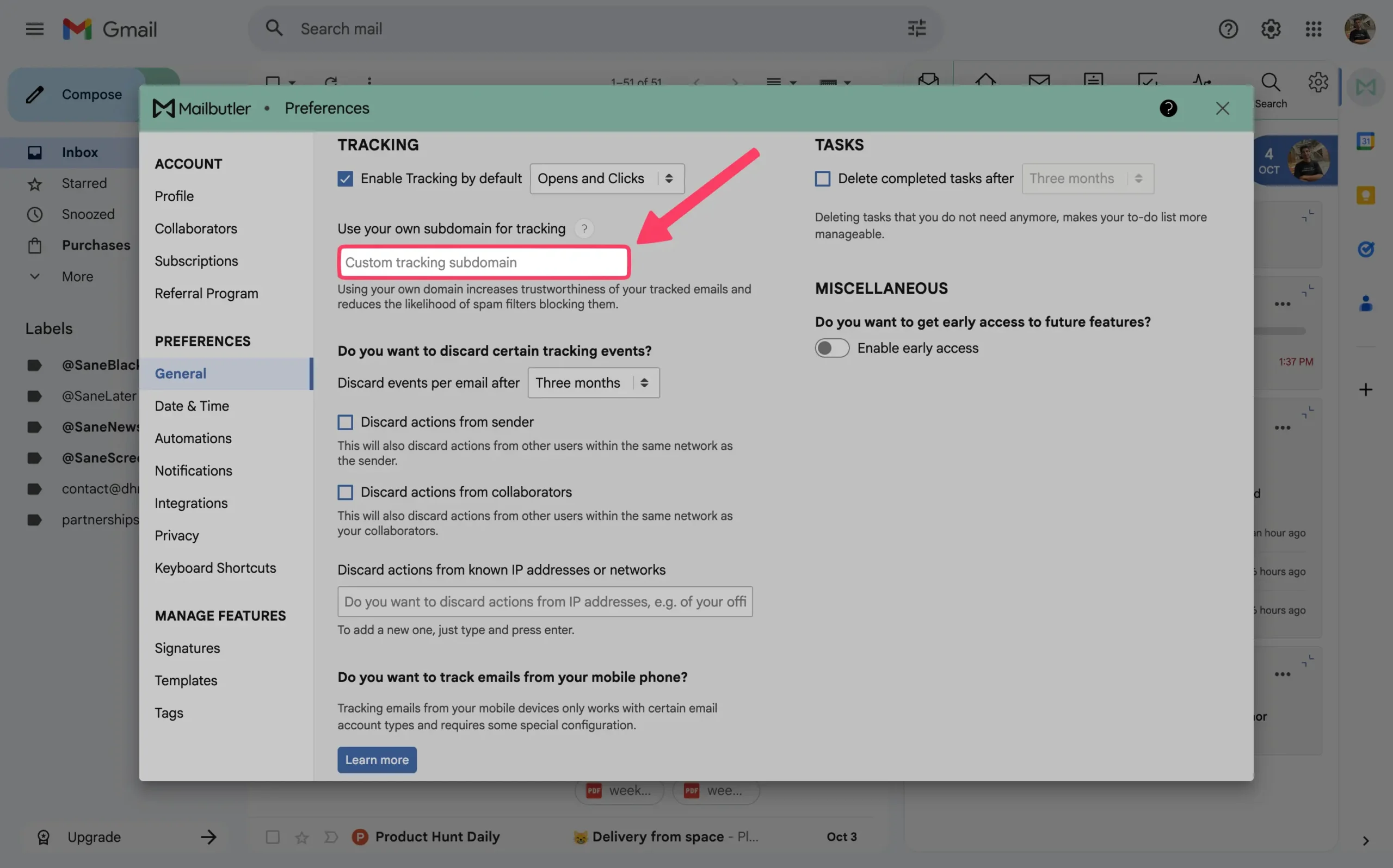 Custom tracking subdomain in Mailbutler