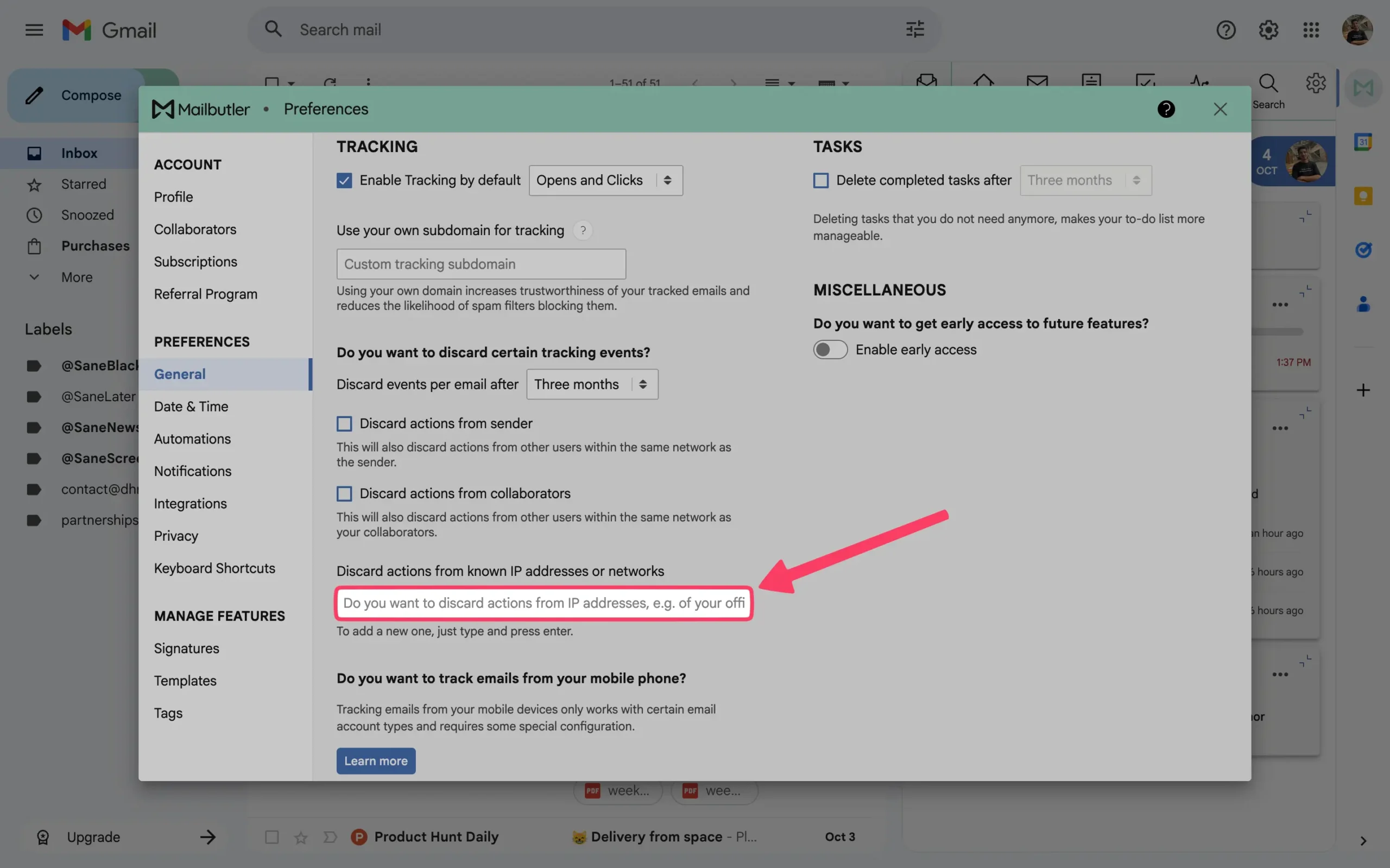 Discarding known IP addresses in Mailbutler