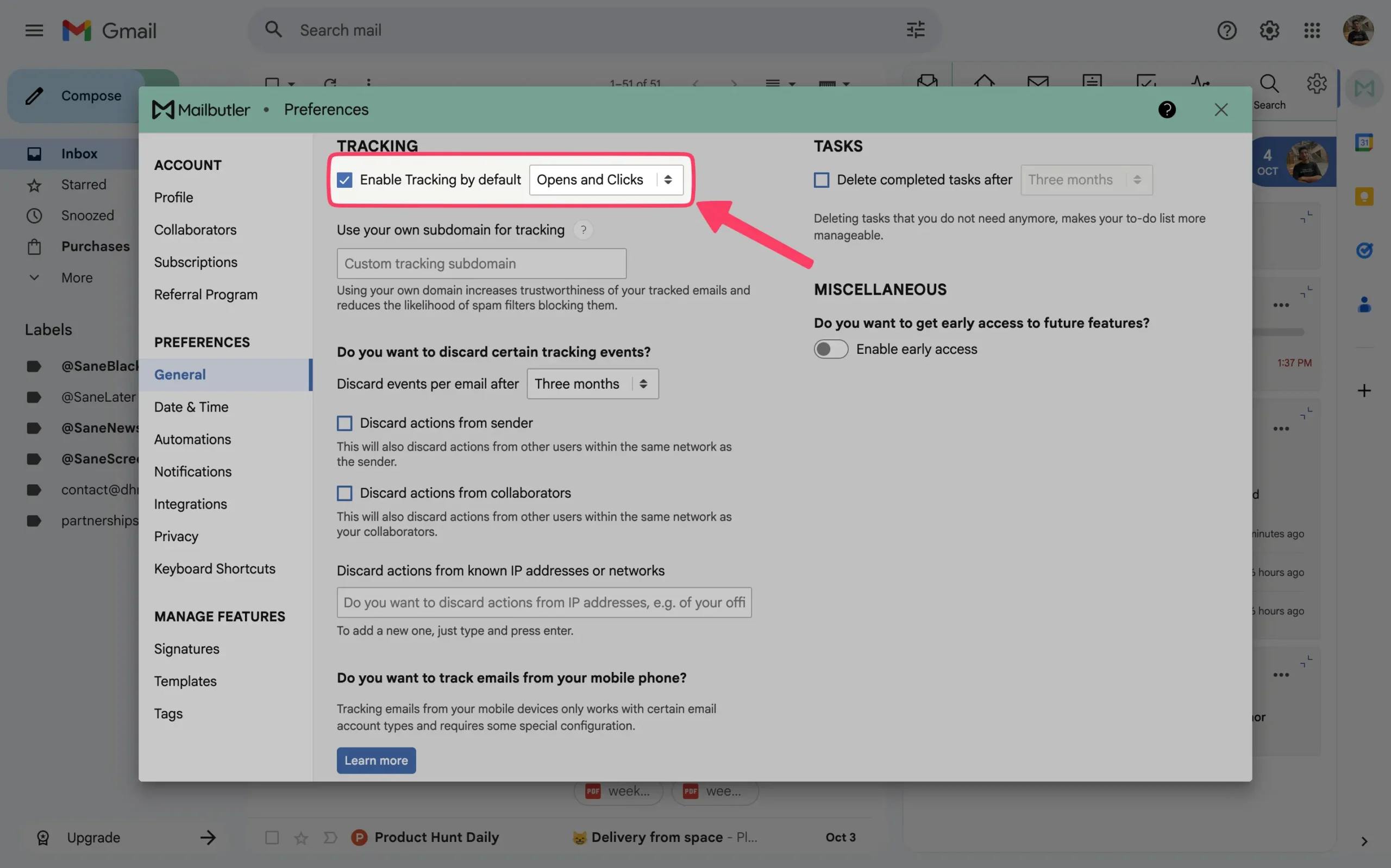Enabling email tracking in Mailbutler for Gmail