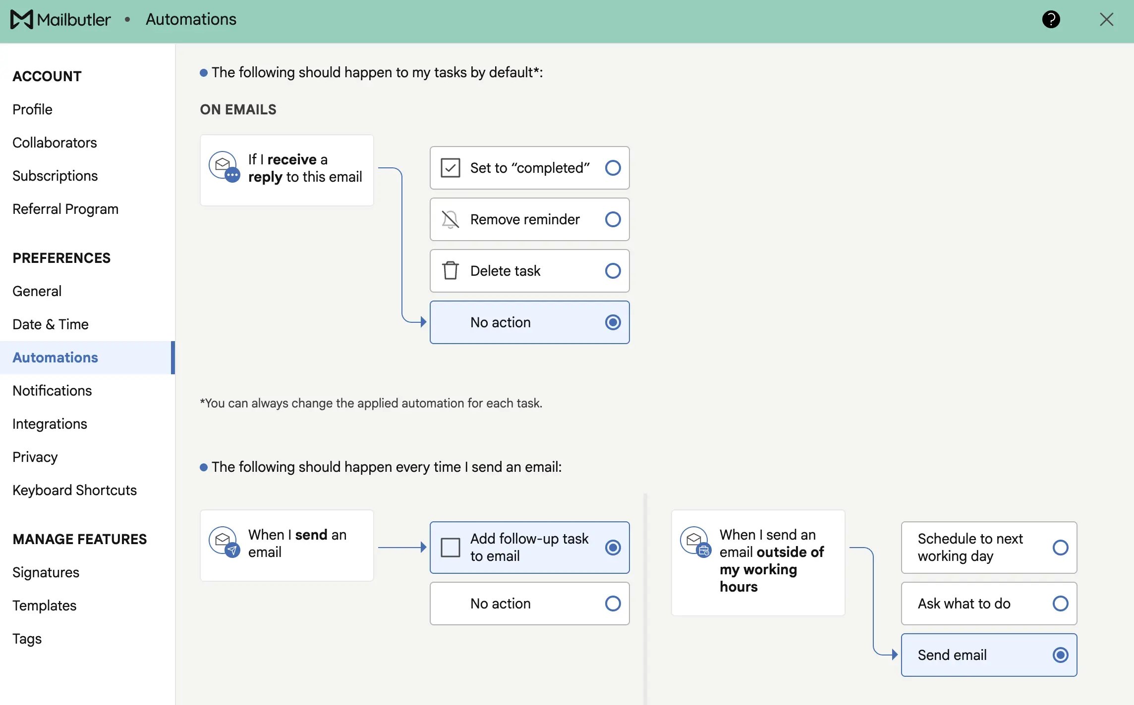 Follow-up automation in Mailbutler