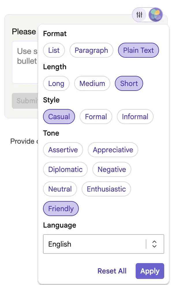 Language tuning with Mailbutler AI email writing assistant
