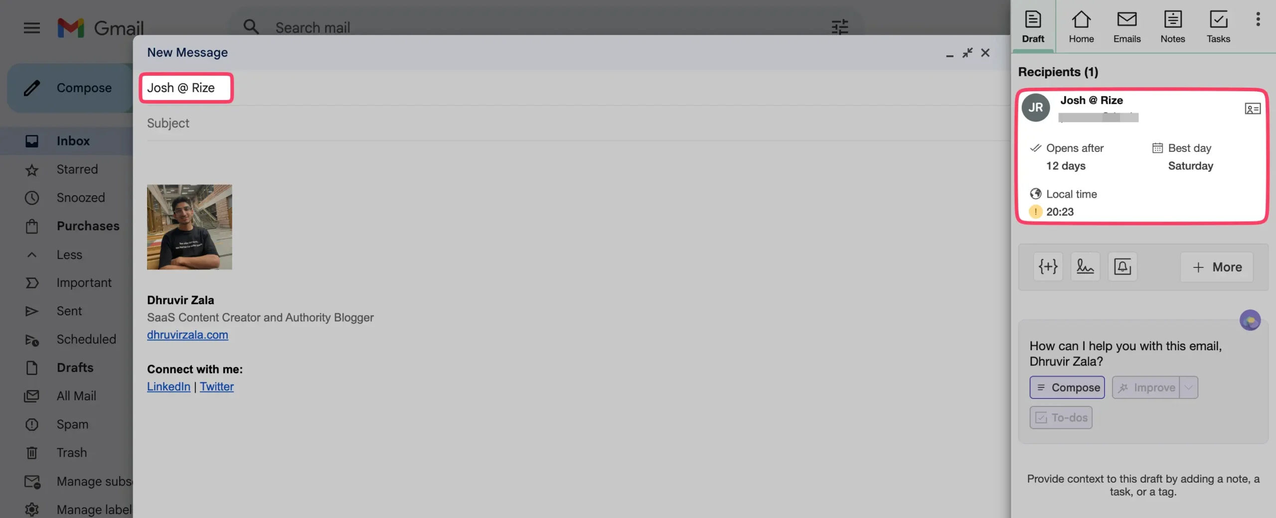 Smart timing feature in Mailbutler