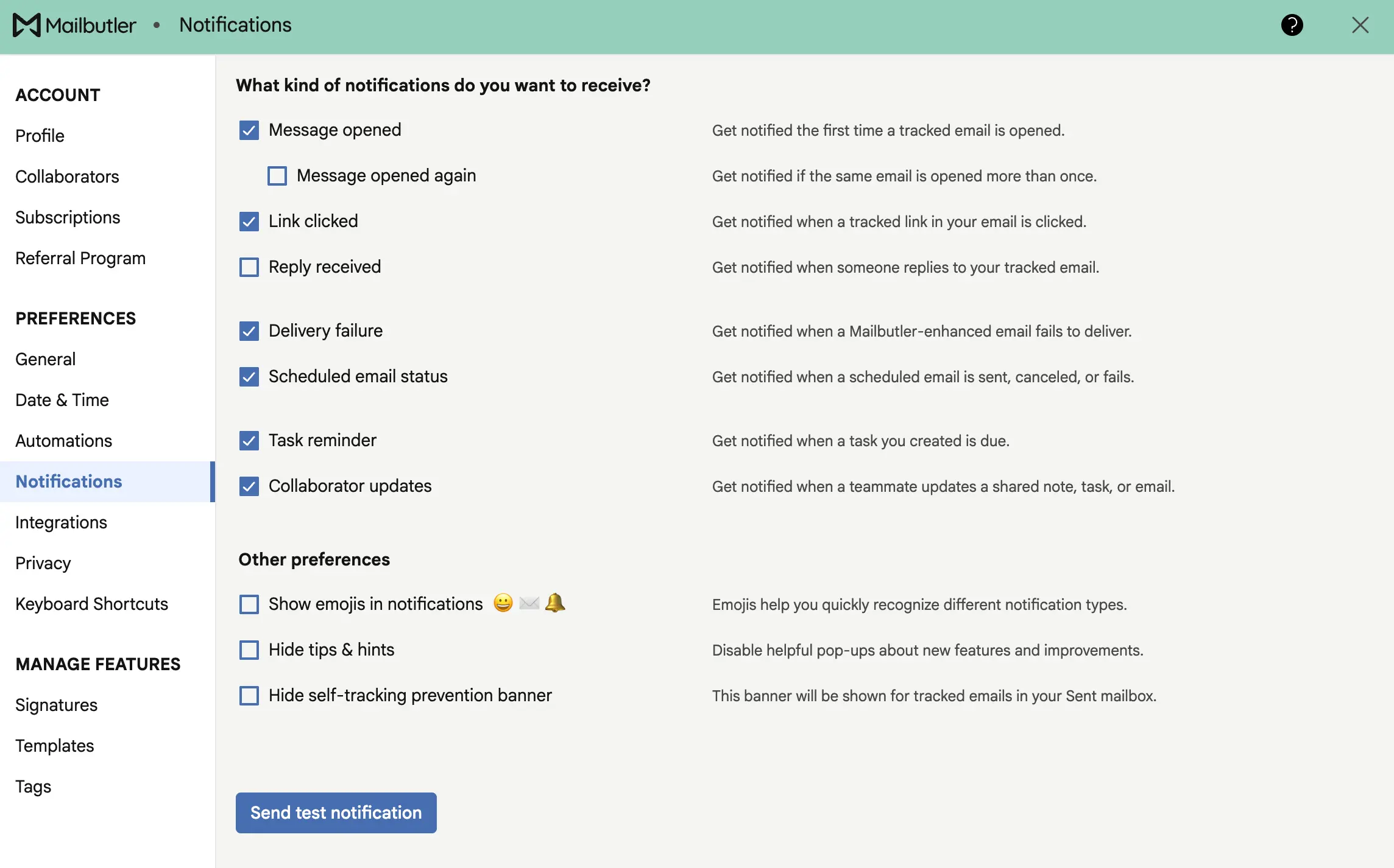 Team collaboration notifications in Mailbutler