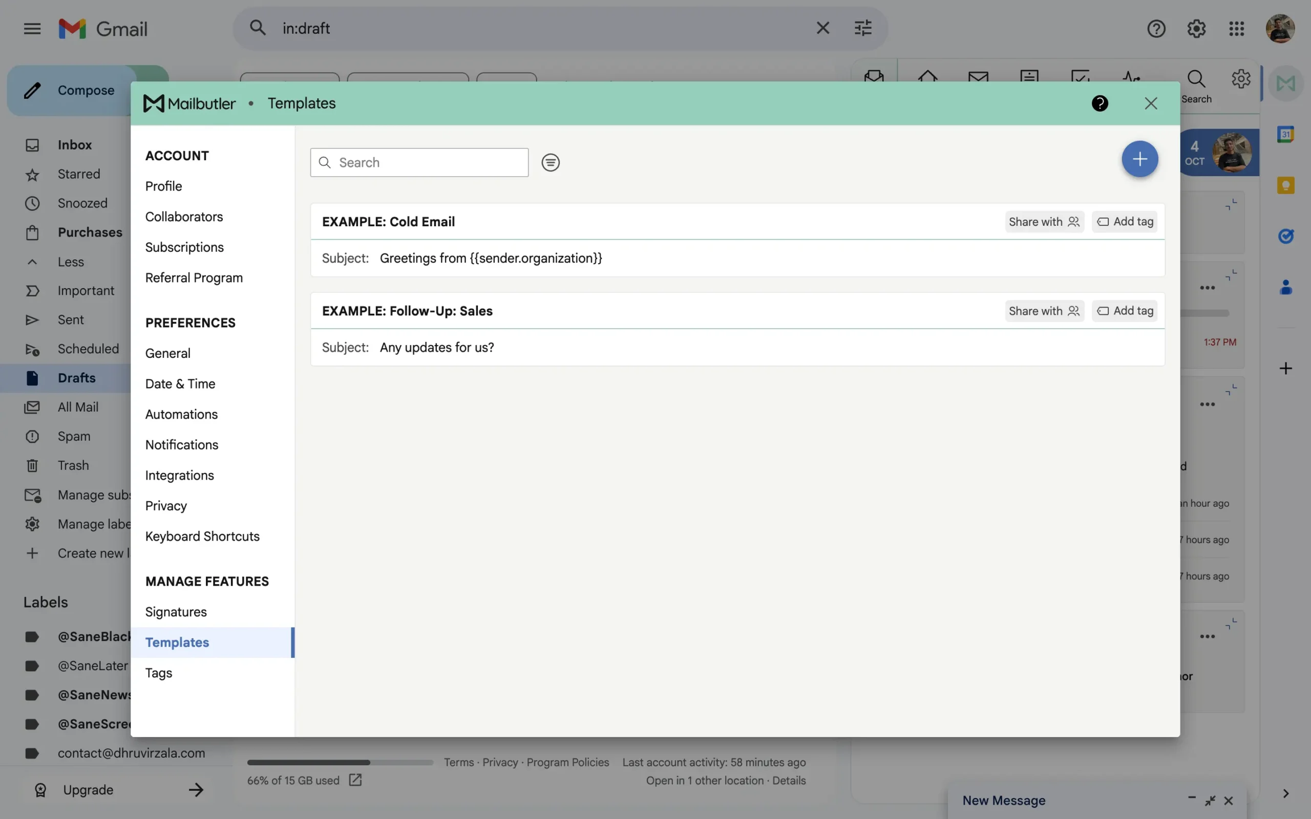 Templates in Mailbutler