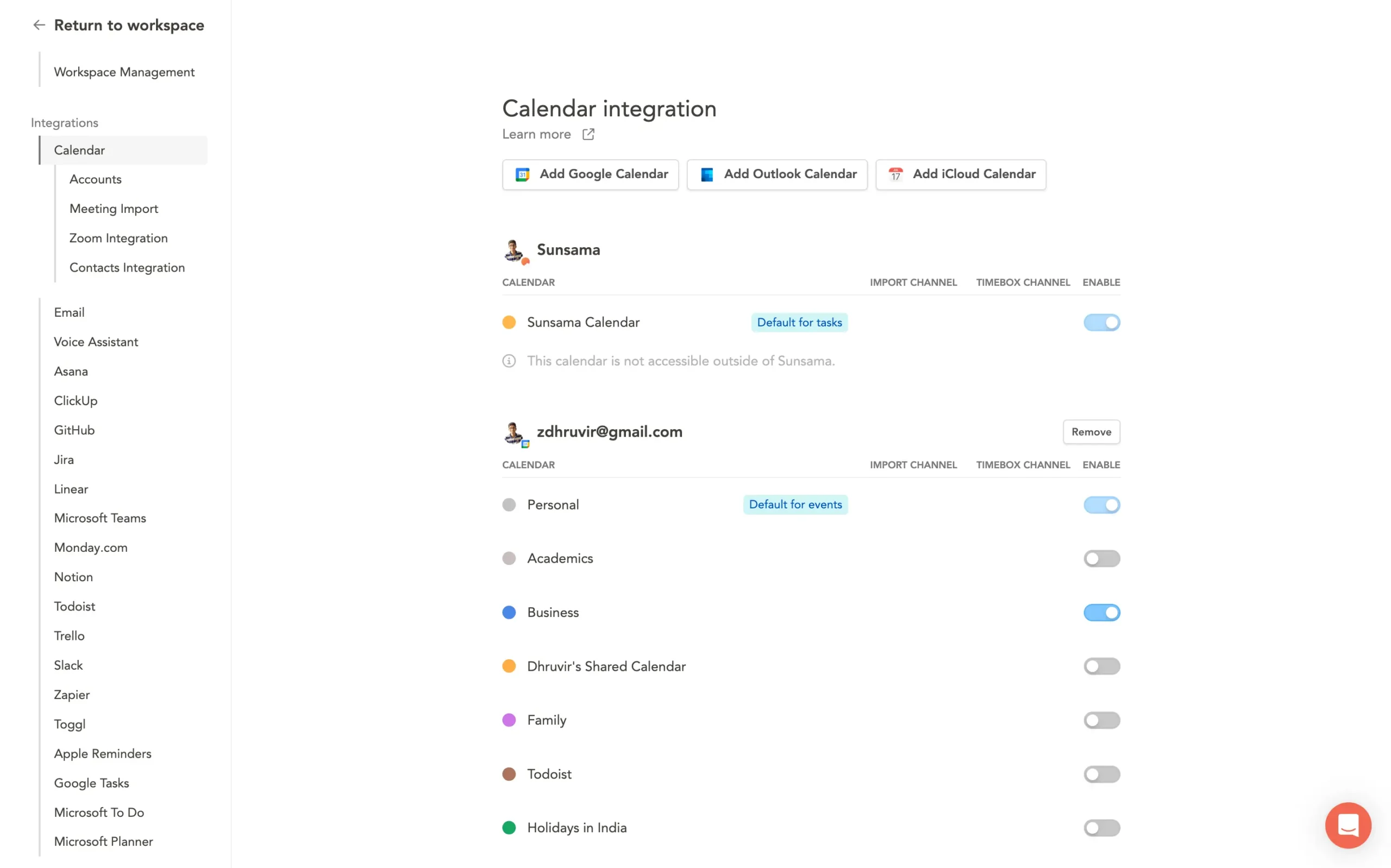 All Sunsama integrations