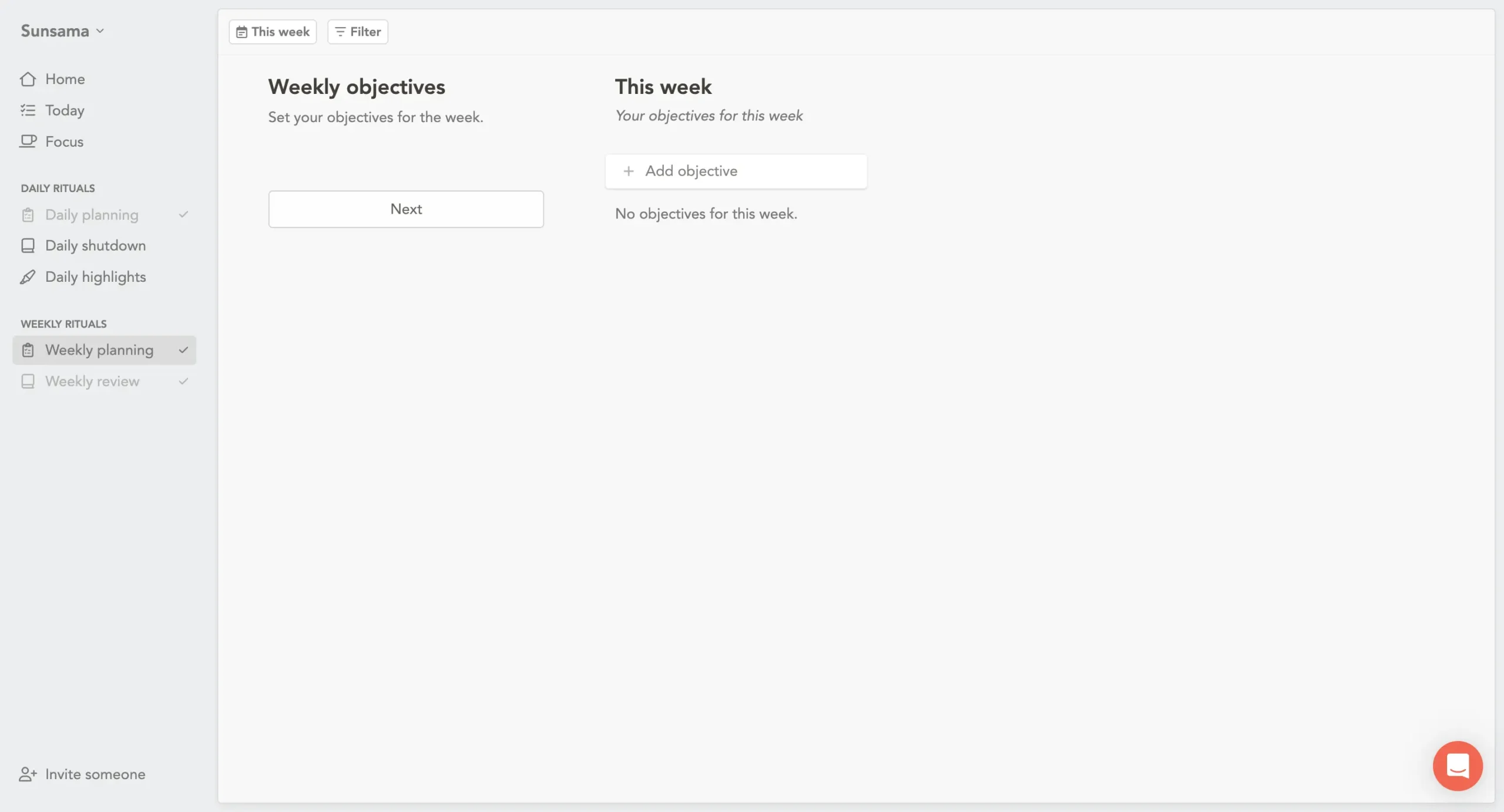 Creating a weekly plan inside Sunsama