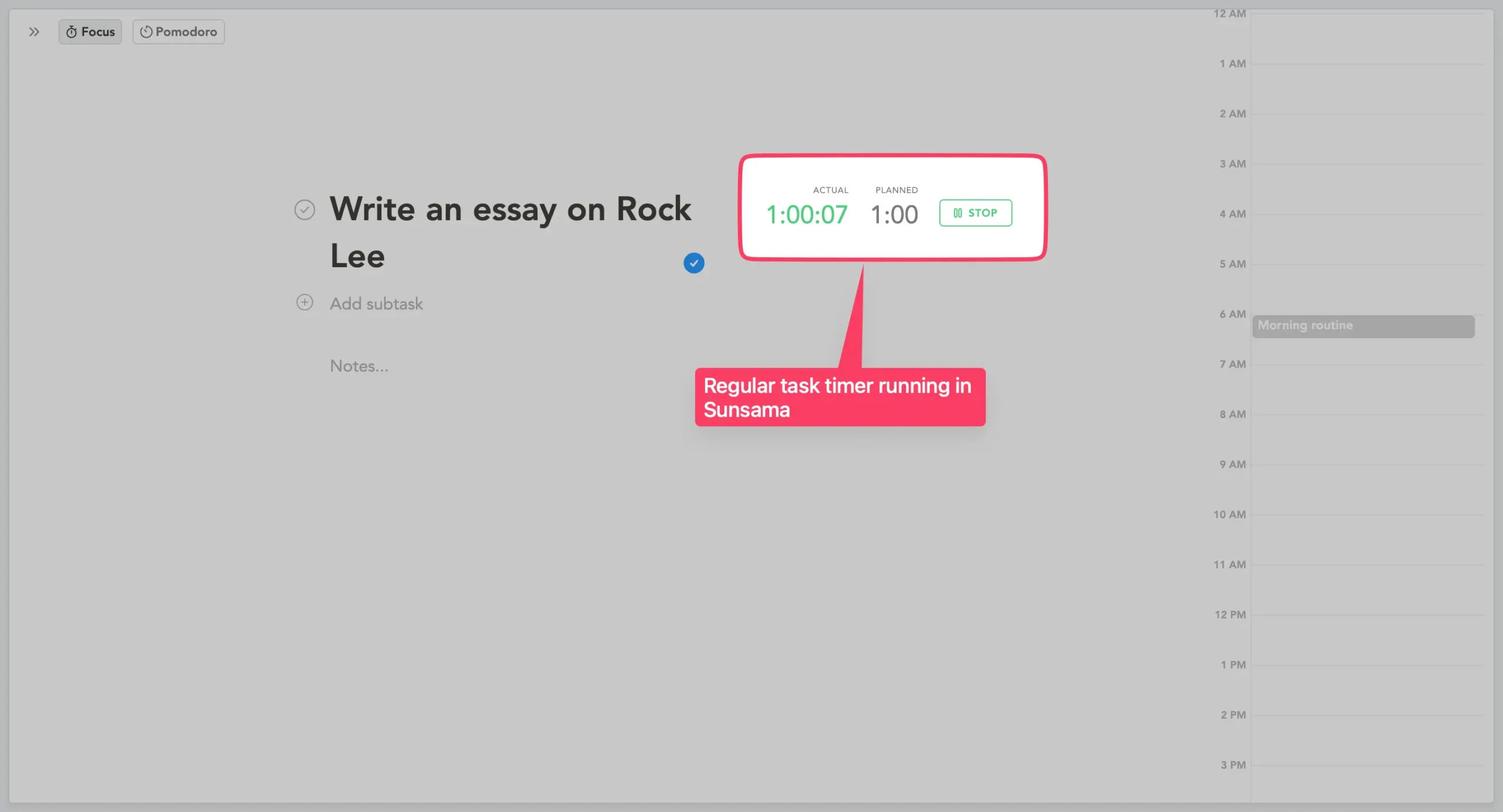 Regular task timer running in Sunsama