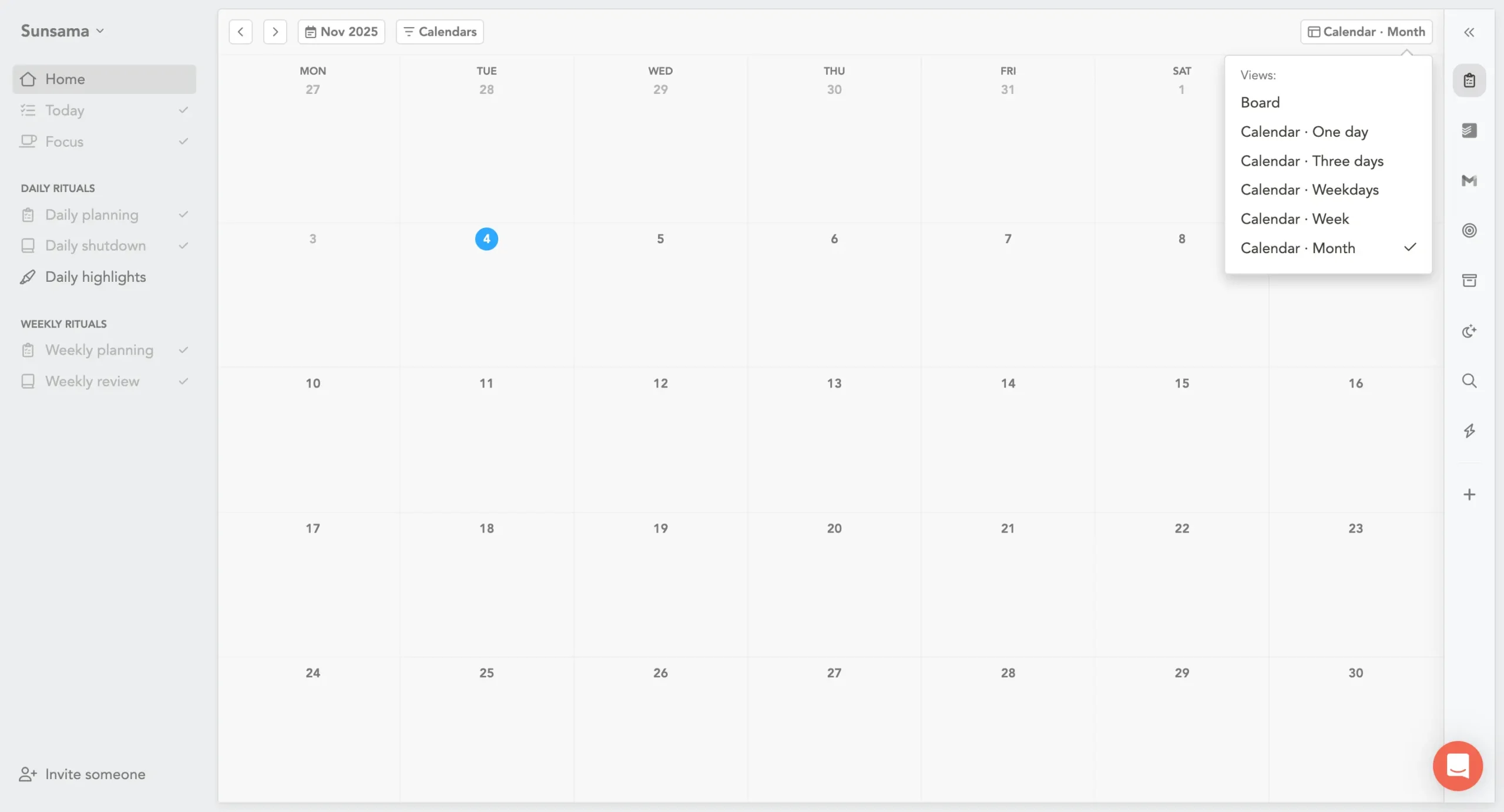 Sunsama's built-in calendar