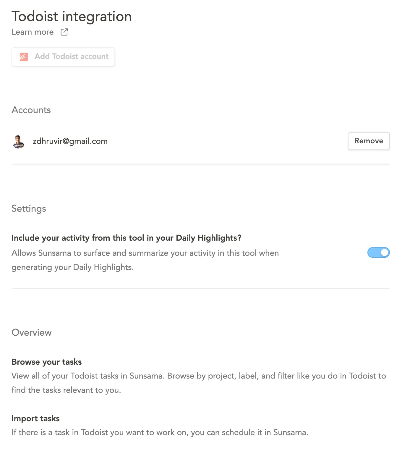 Todoist integration in Sunsama