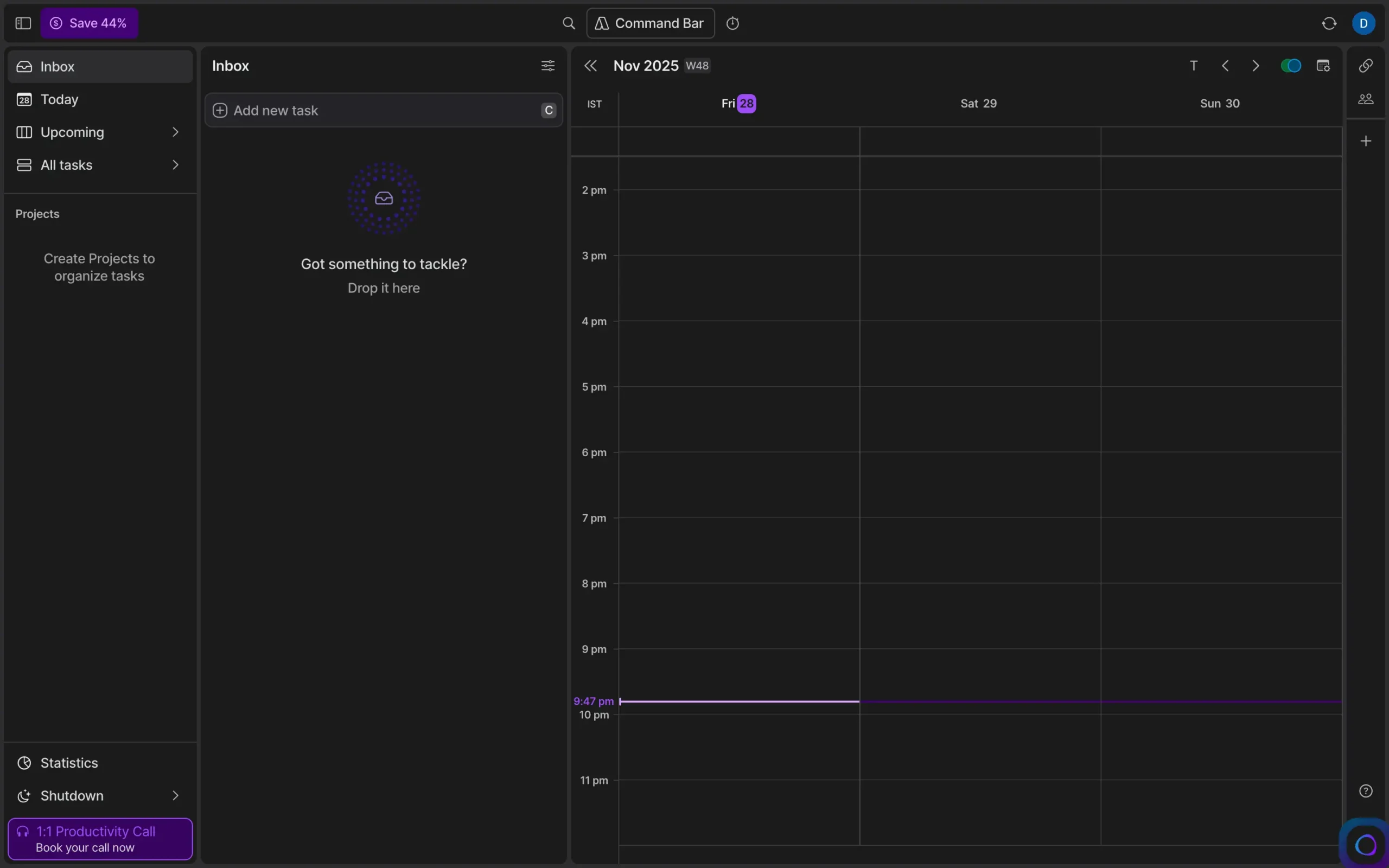 Akiflow dashboard dark mode