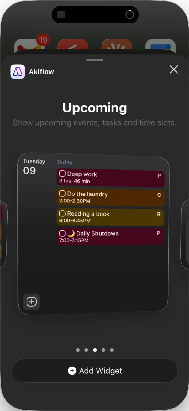 Akiflow iOS app widgets