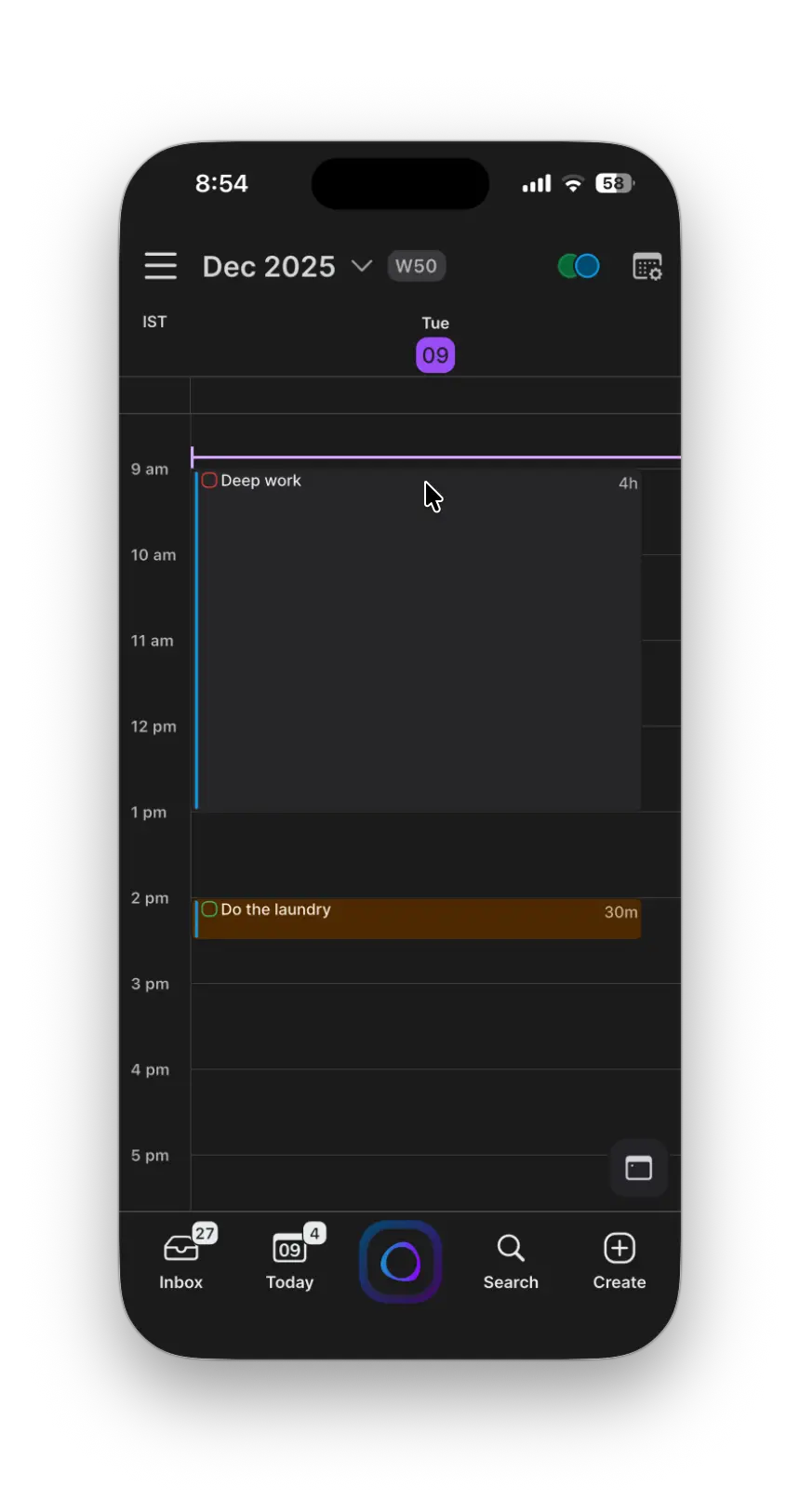 Akiflow mobile app dashboard