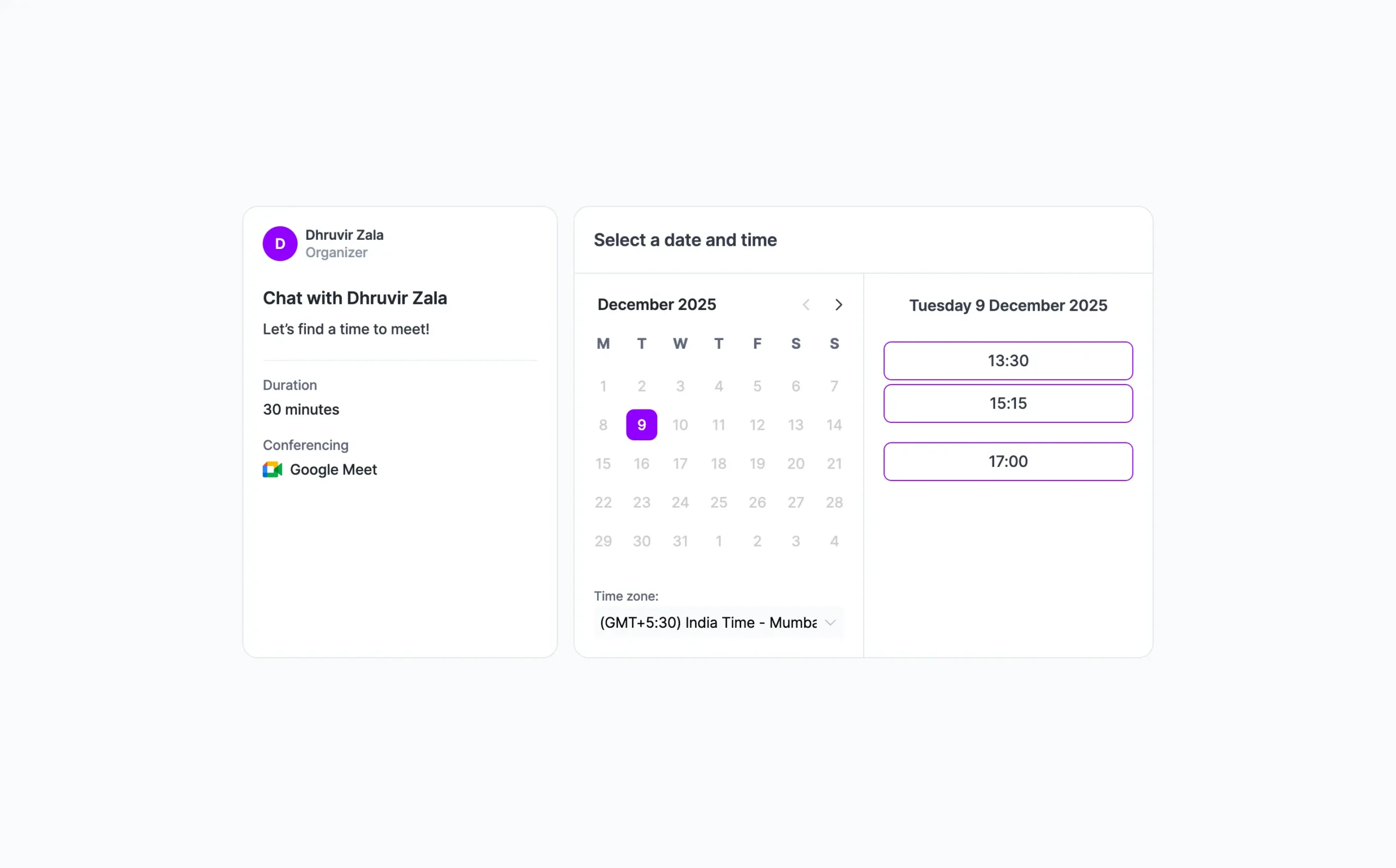 Akiflow's booking page interface
