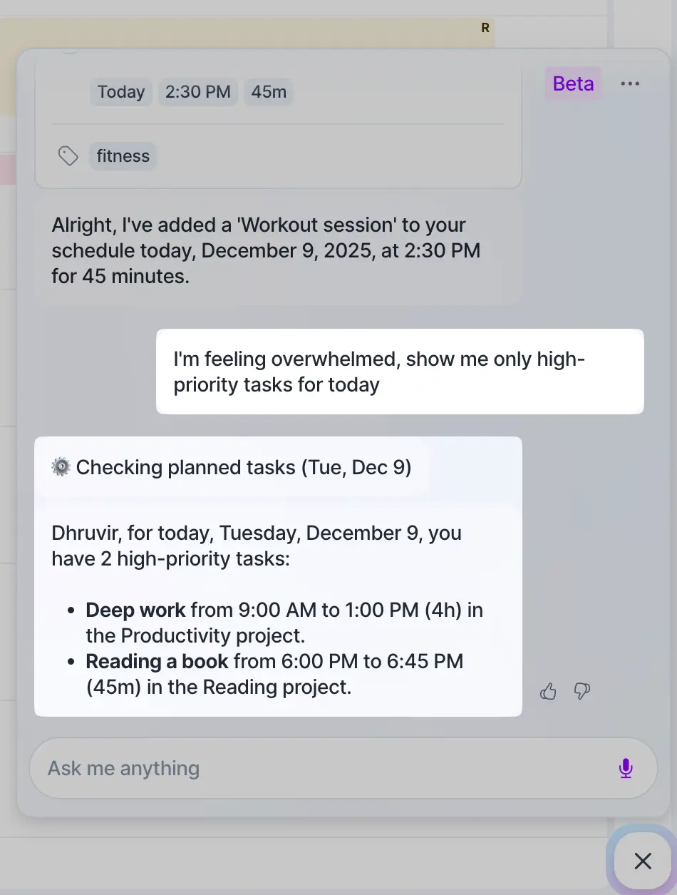 Asking Aki for suggestions and productivity advice