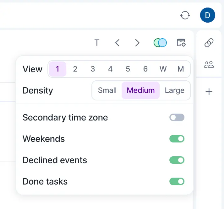 Calendar viewing options in Akiflow
