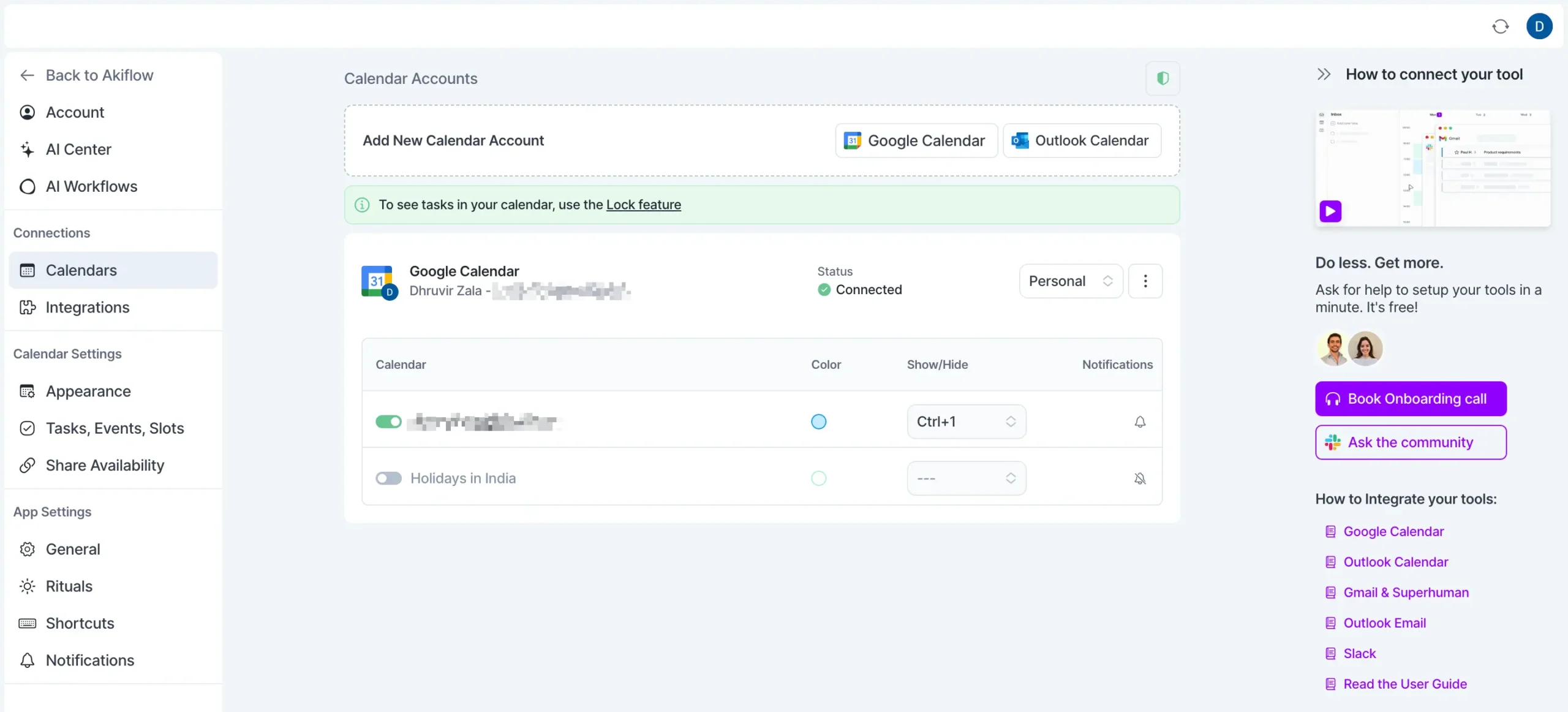 Connecting a calendar app in Akiflow