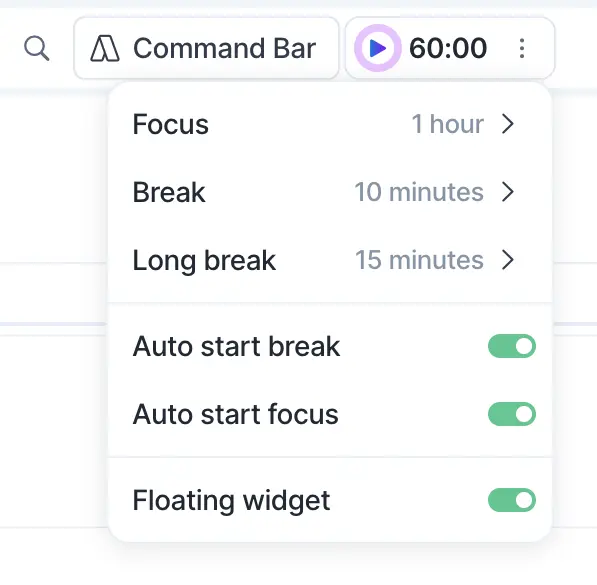 Focus Timer in Akiflow