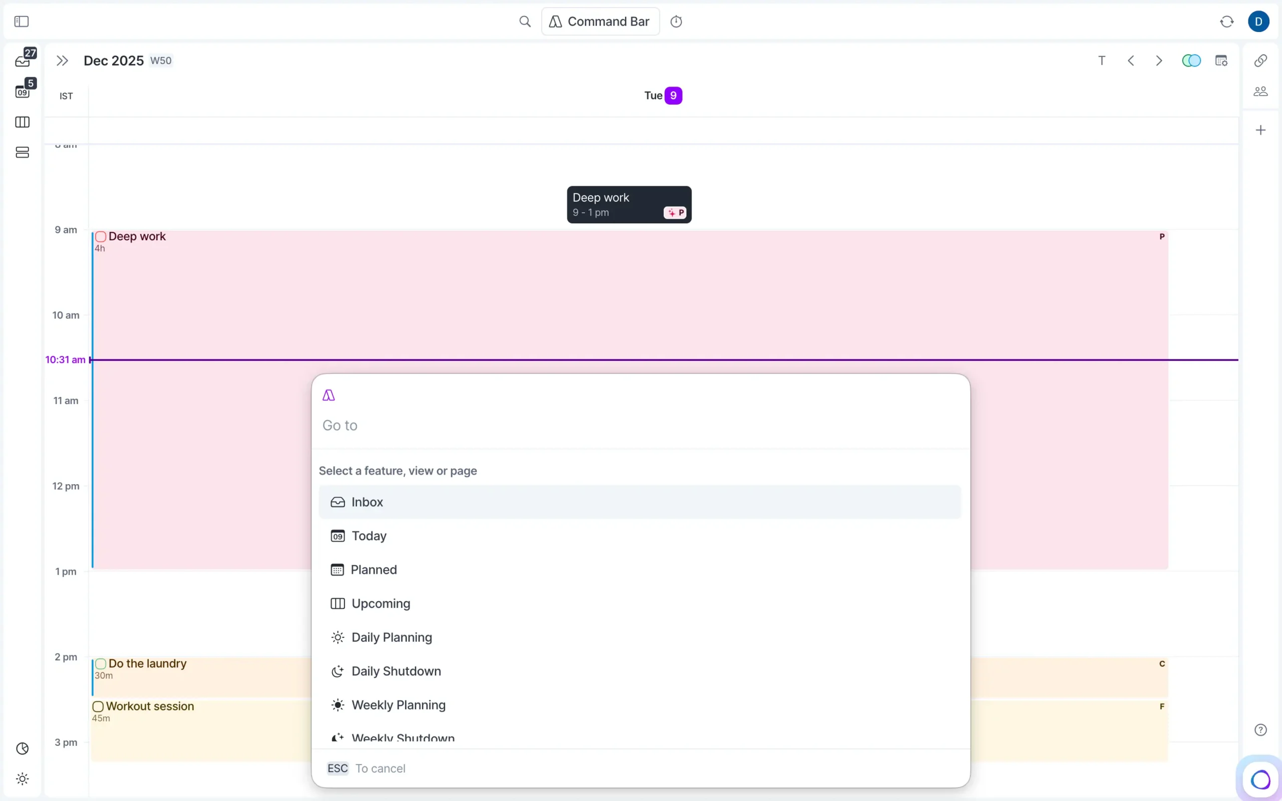 Go To command in Akiflow