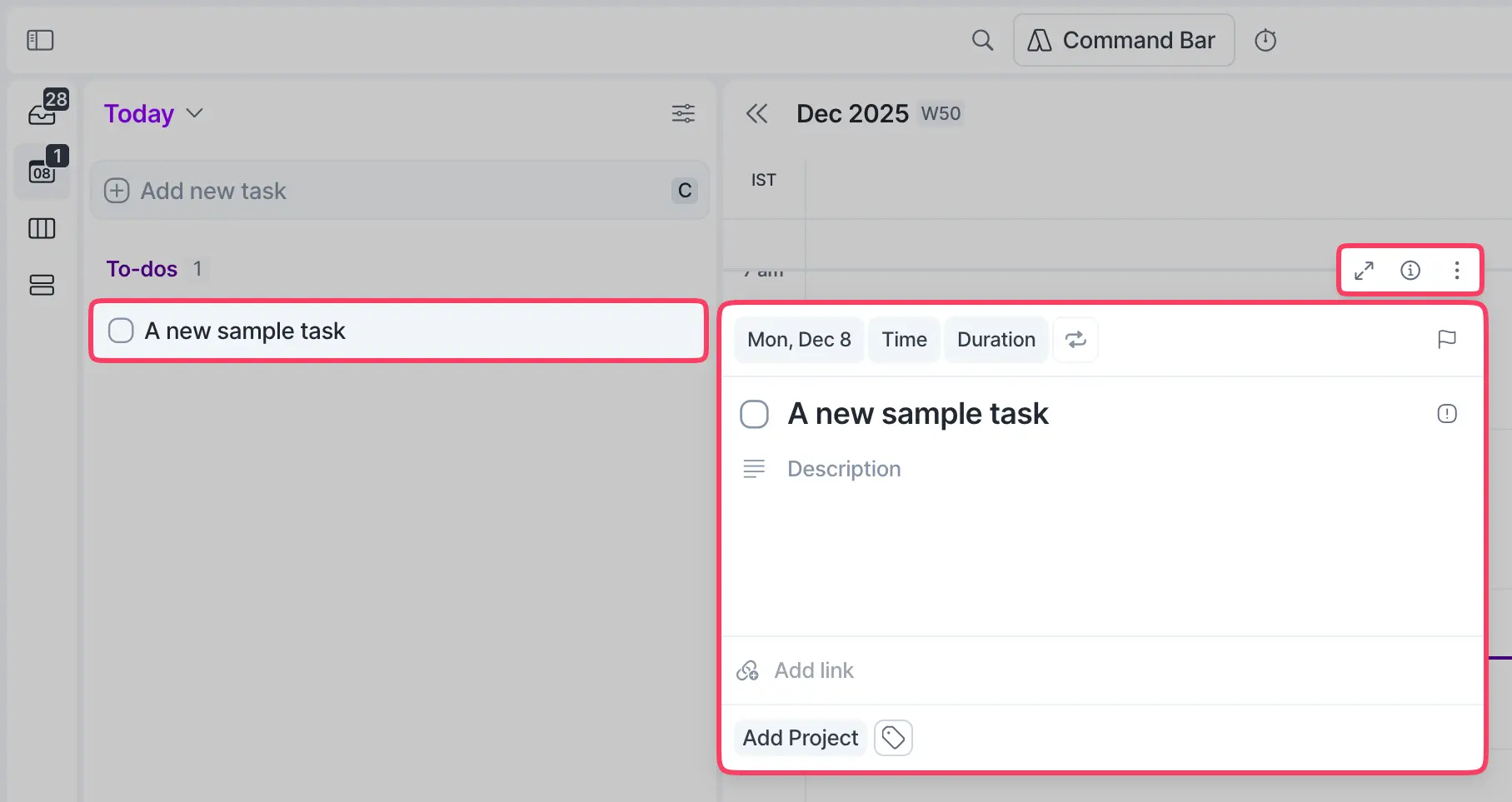 New task details in Akiflow