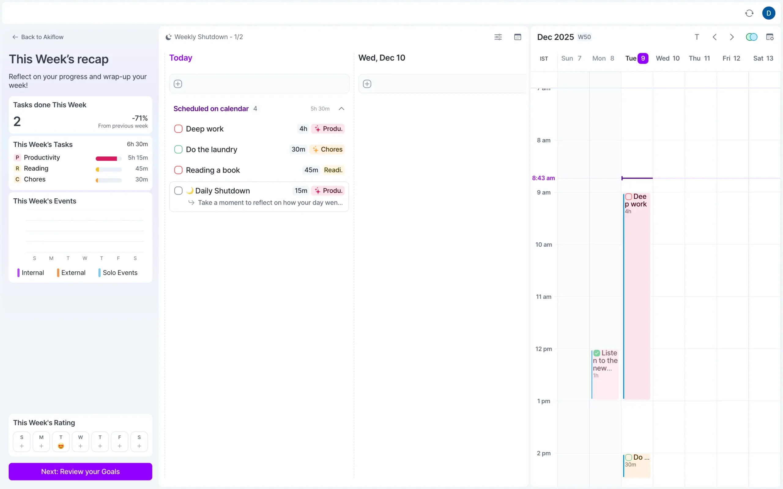 Weekly Shutdown in Akiflow