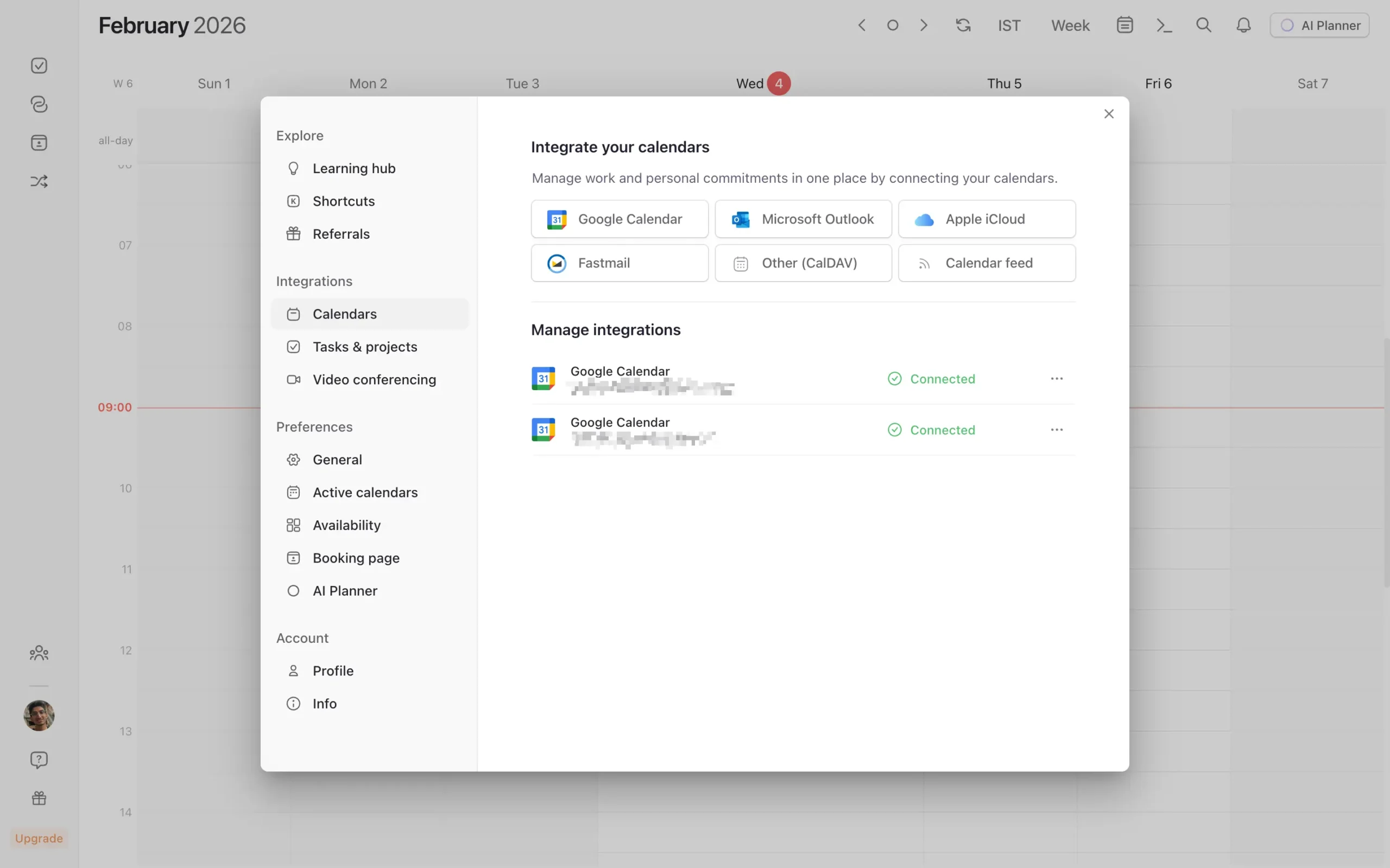 Calendar integrations in Morgen