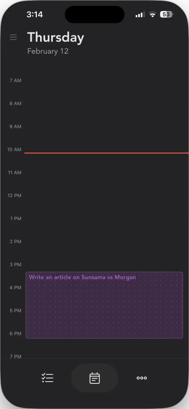 Calendar view in Sunsama mobile app