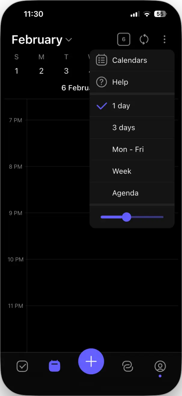 Calendar view options in Morgen's mobile app
