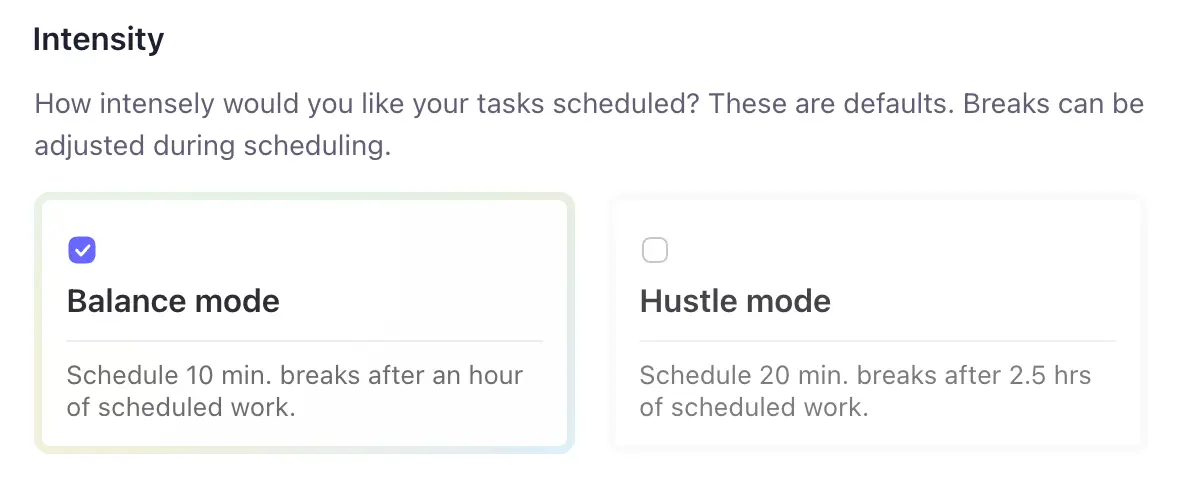 Choosing work intensity in Morgen's AI planner